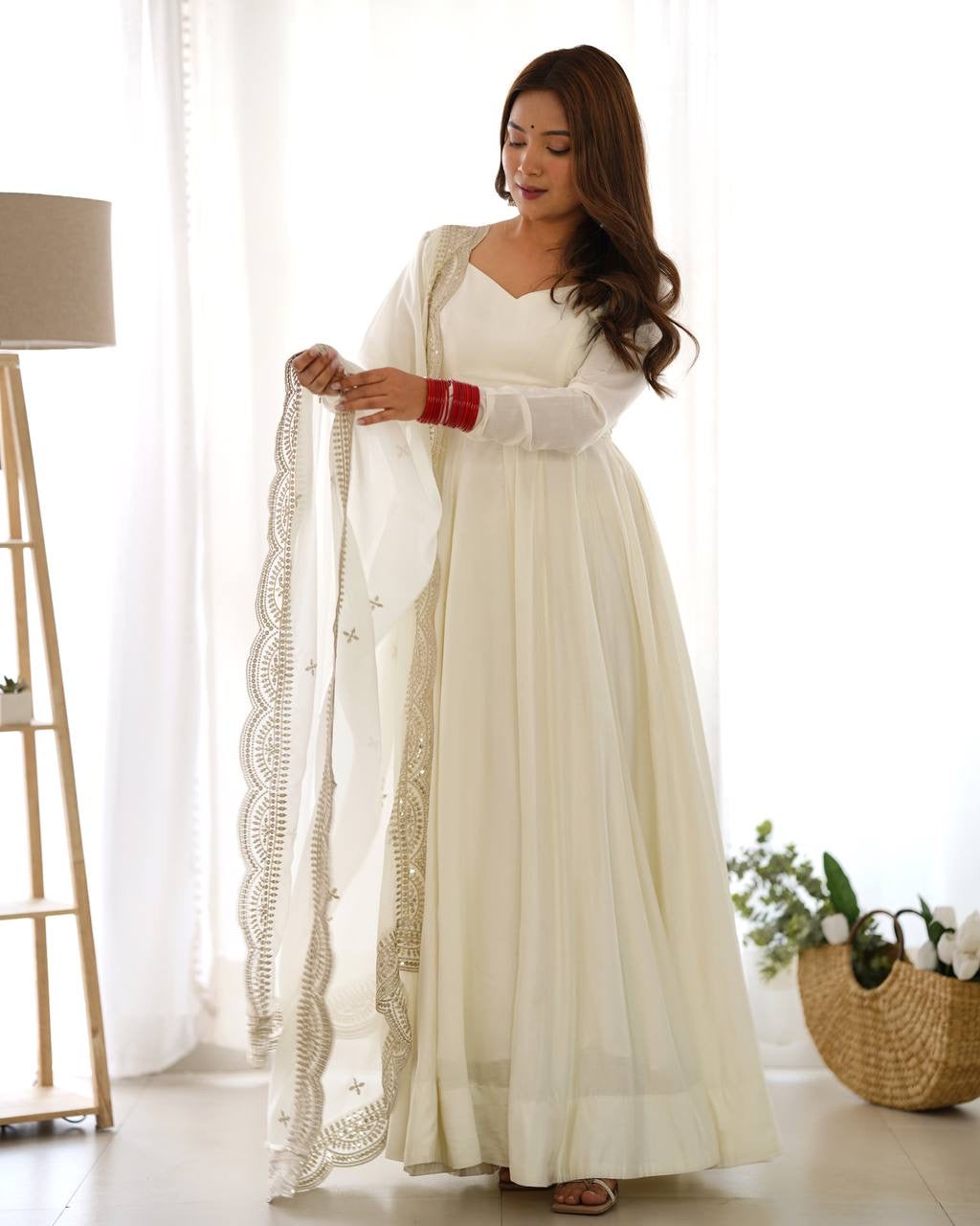white anarkali dresses designs new collection White Elegant Embroidered Sequence Designer Anarkali Three Piece Set - W  for Wastra