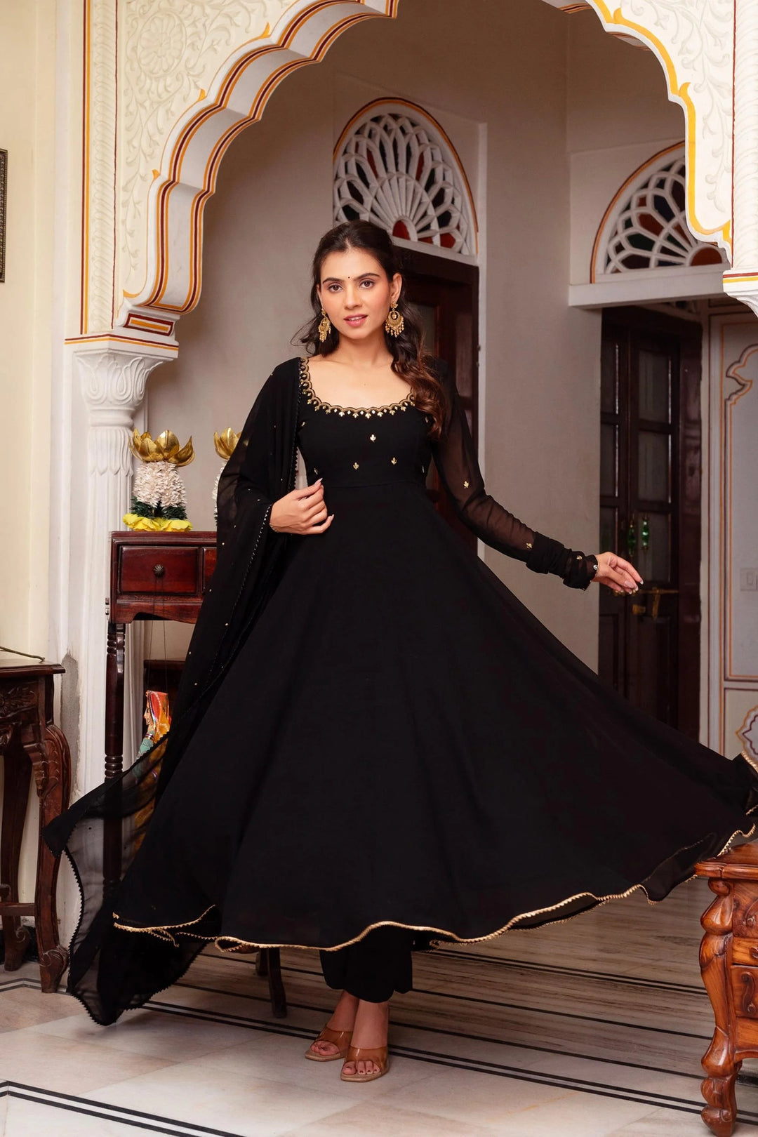 BLACK COLOR HAND WORK ANARKALI SUIT WITH DUPATTA – Fabvilla
