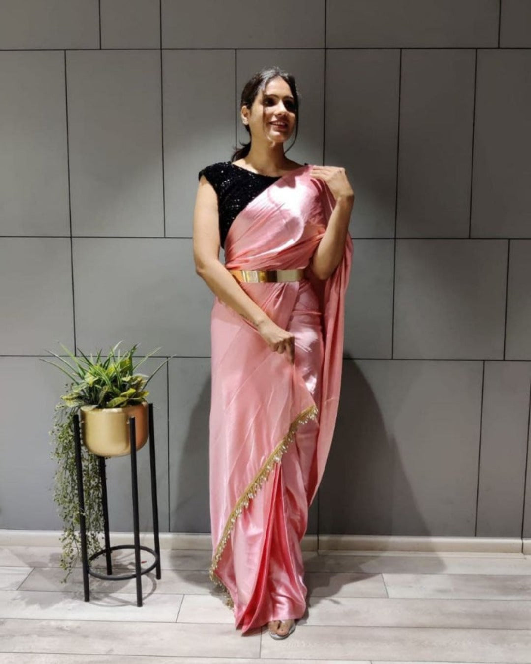 baby pink ready to wear saree