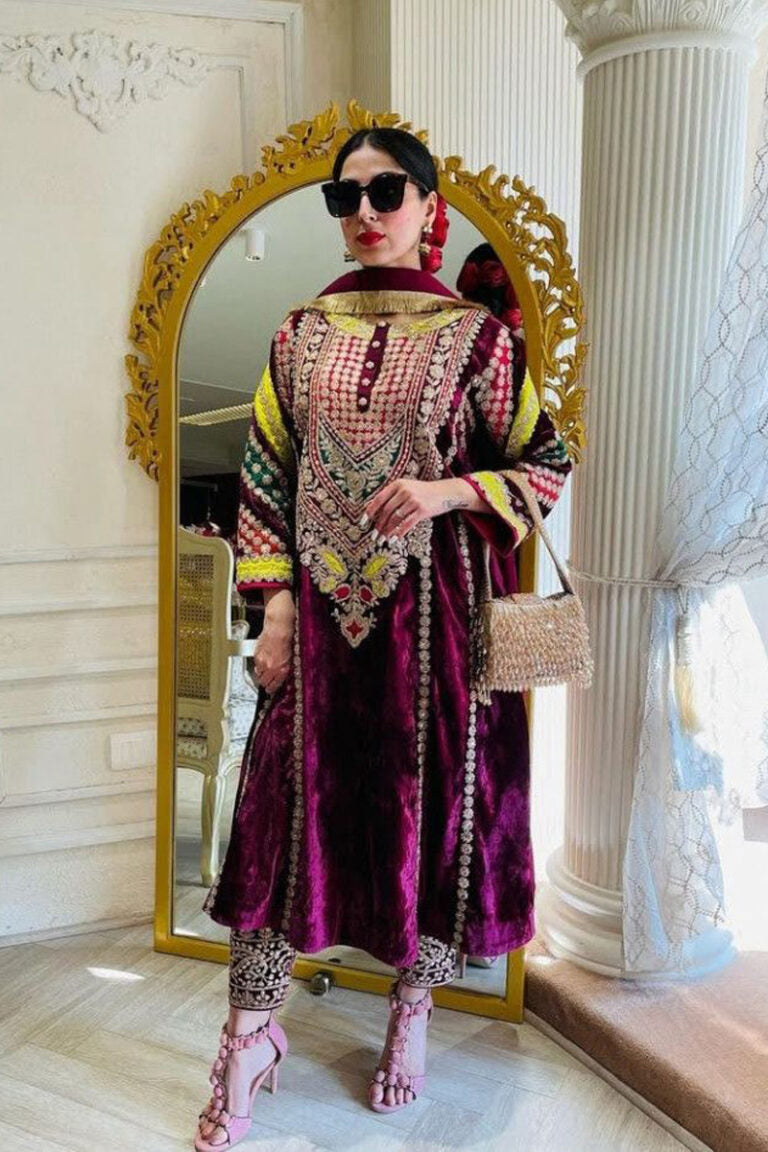 Velvet Salwar Kameez, Kashmiri Suit, Designer Salwar Kameez