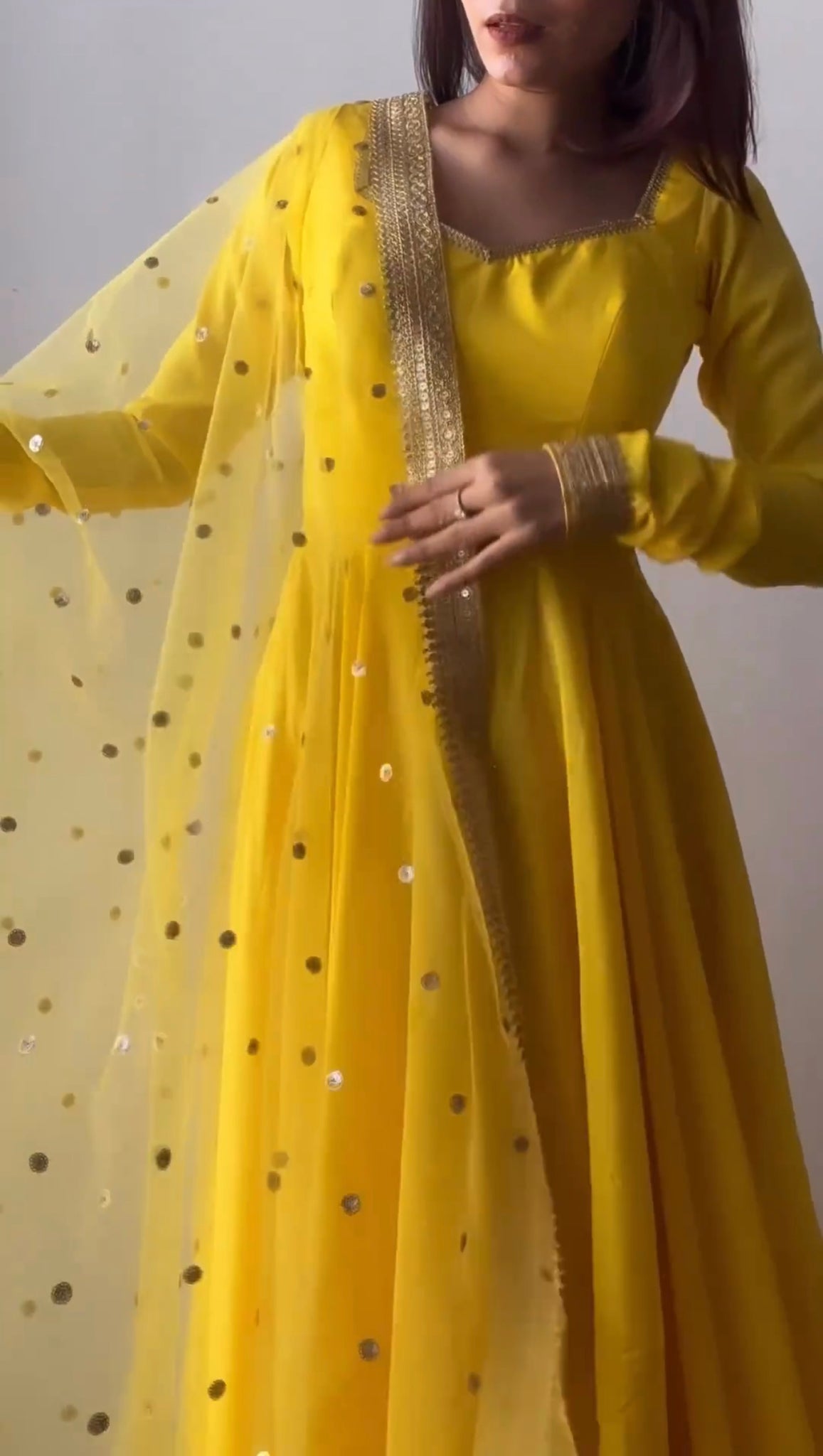 Butter Yellow Color Georgette Base Anarkali Suit Set Of 2