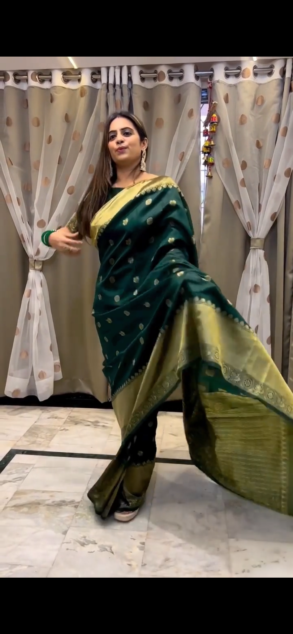 Green Color Jacquard Worked Ready To Wear Saree