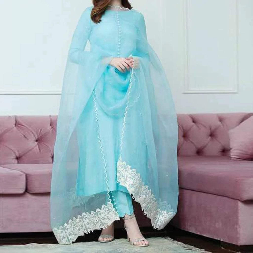 Sky Blue Designer Salwar Kameez in Pakistani Style – Fabvilla