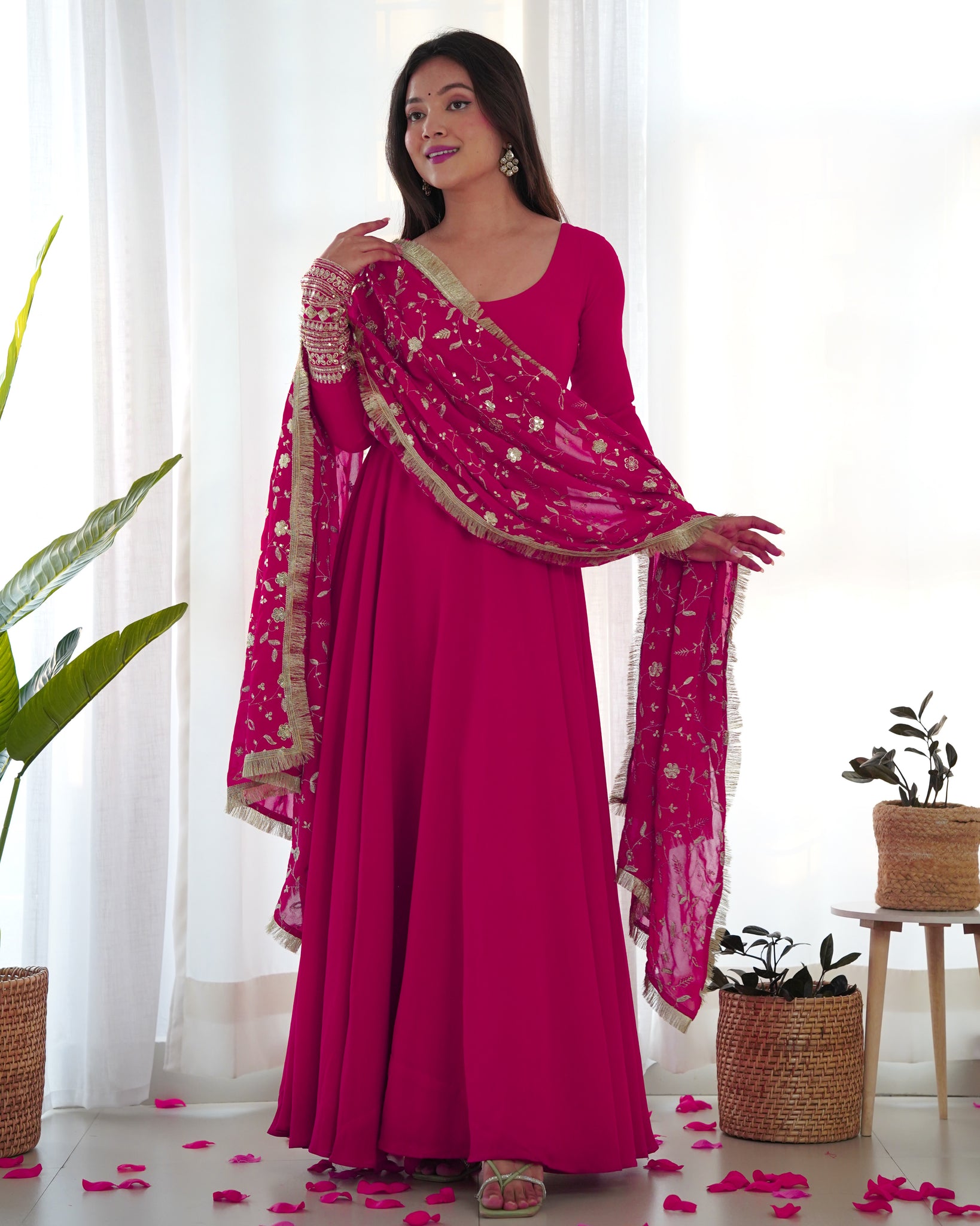 DAZZLING PINK GEORGETTE GOWN SET UNFORGETTABLE STYLE