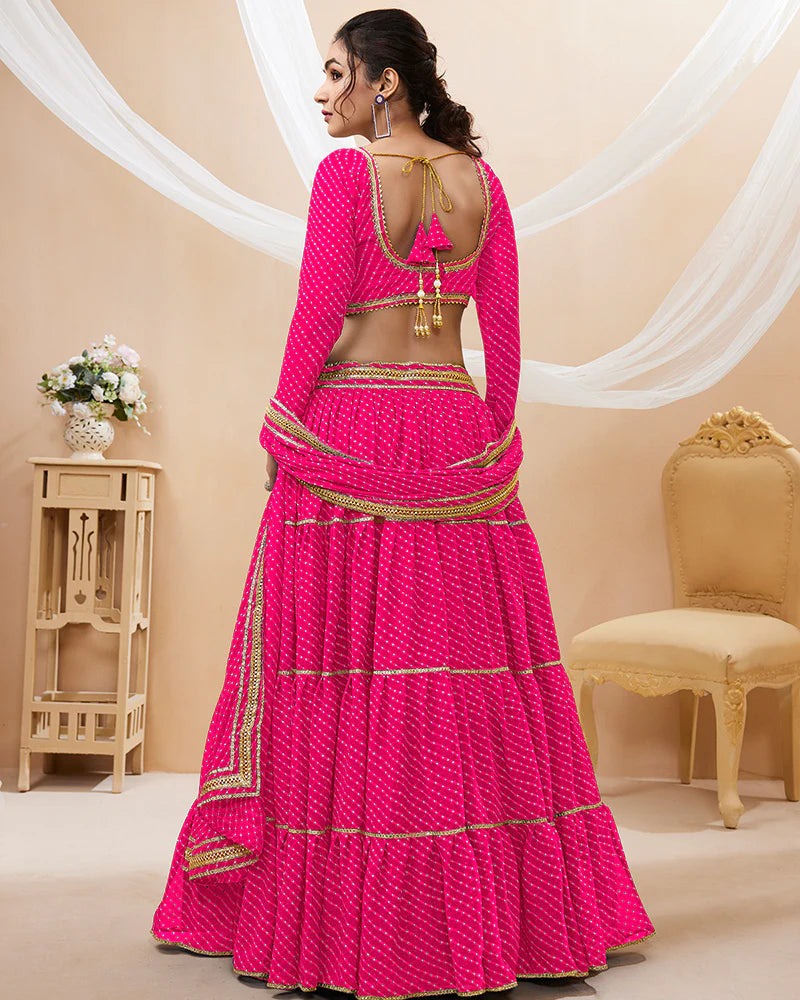 PINK COLOR GEORGETTE LEHERIYA PRINTED LEHENGA CHOLI