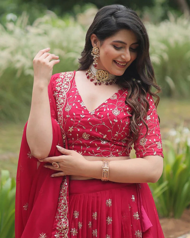 RANI PINK COLOR RANGOLI SILK EMBROIDERED LEHENGA CHOLI