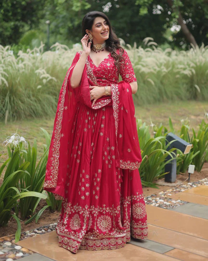 RANI PINK COLOR RANGOLI SILK EMBROIDERED LEHENGA CHOLI