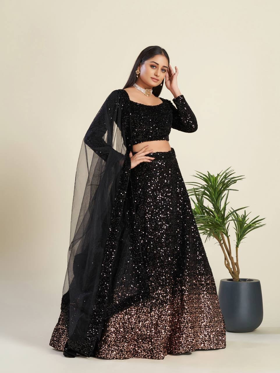 LUXURIOUS BLACK VELVET LEHENGA