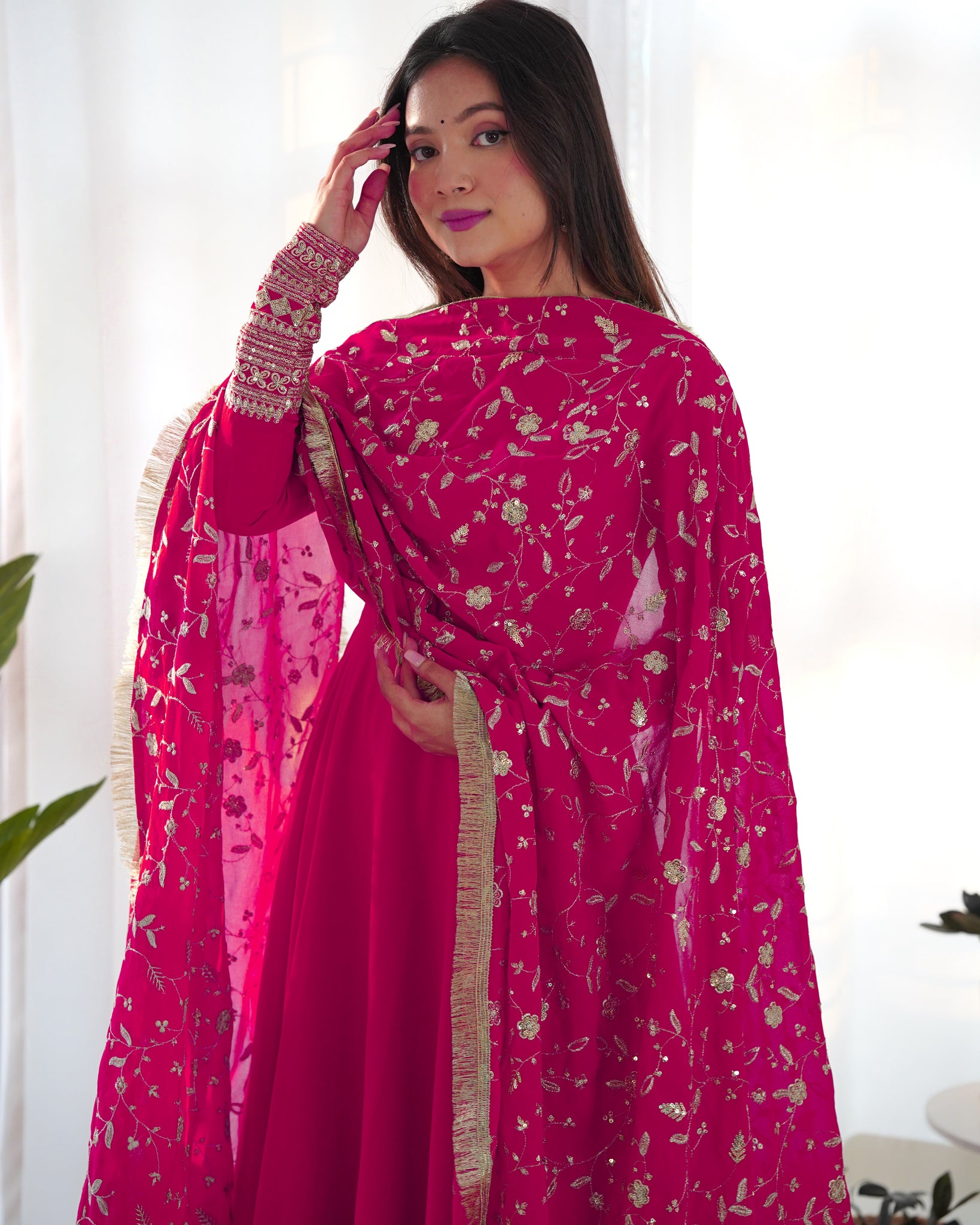 DAZZLING PINK GEORGETTE GOWN SET UNFORGETTABLE STYLE