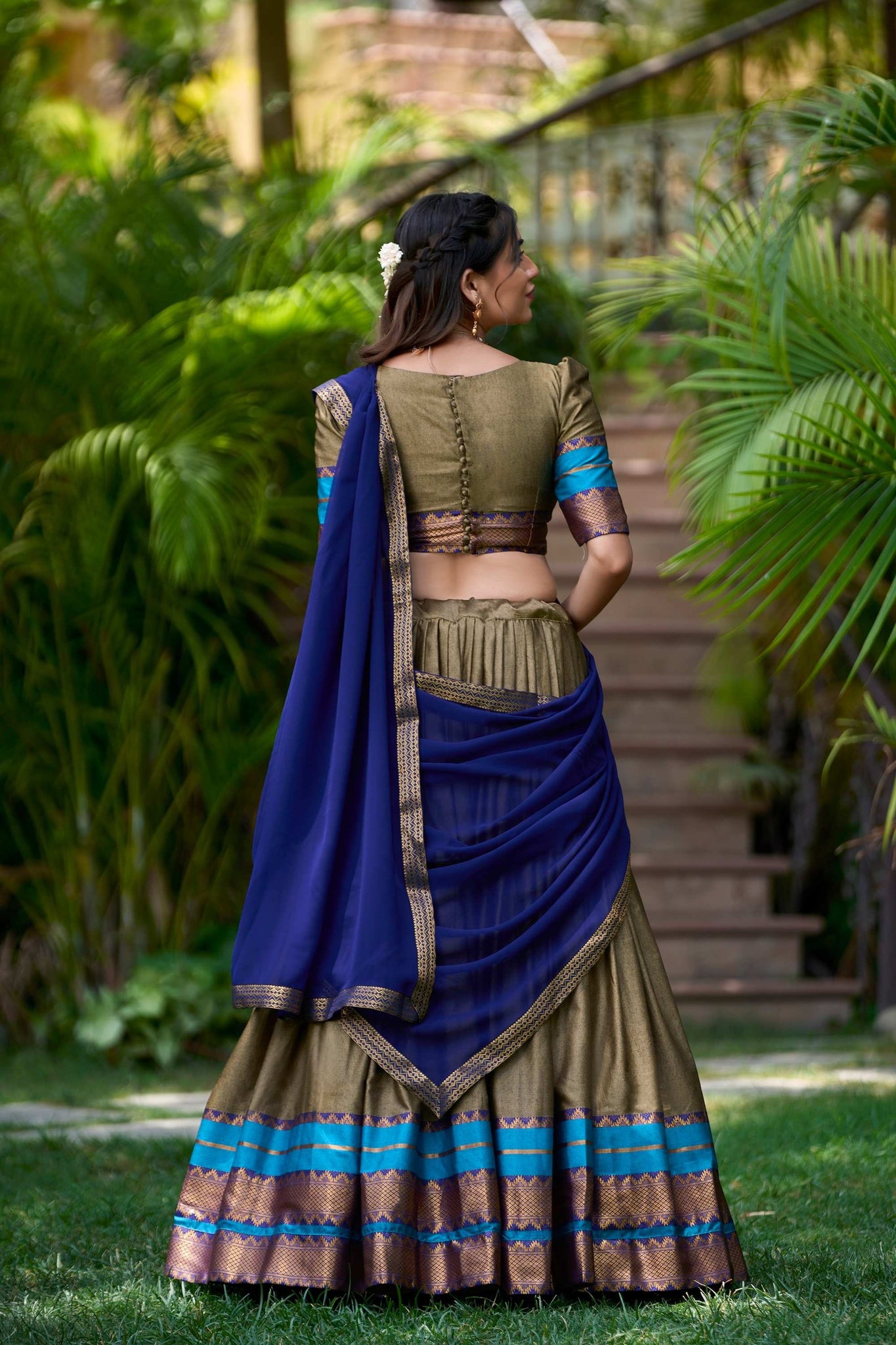 Chikoo color cotton half saree