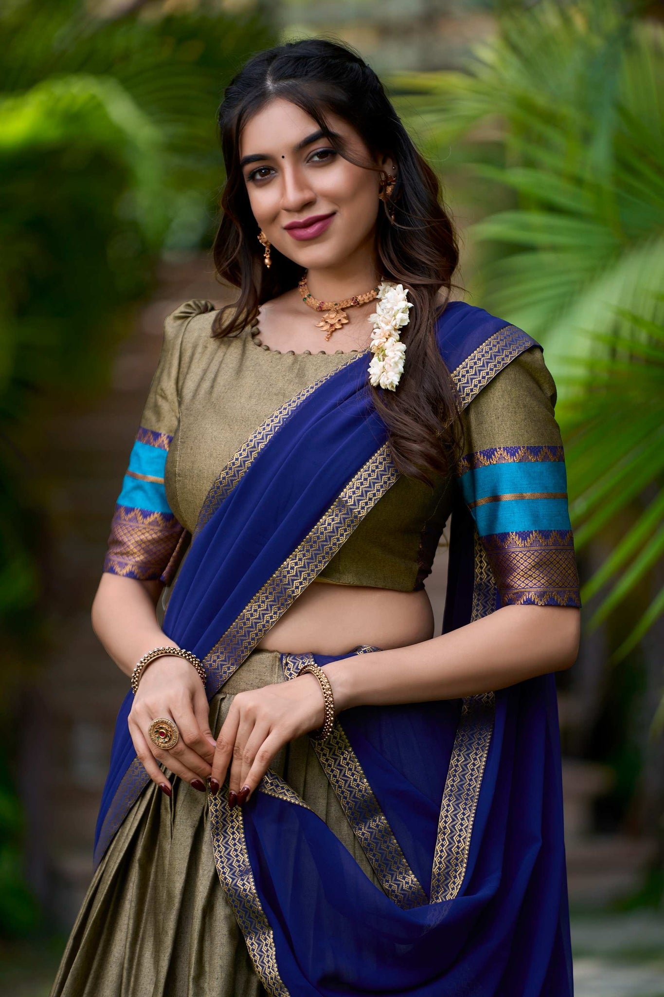 Chikoo color cotton half saree