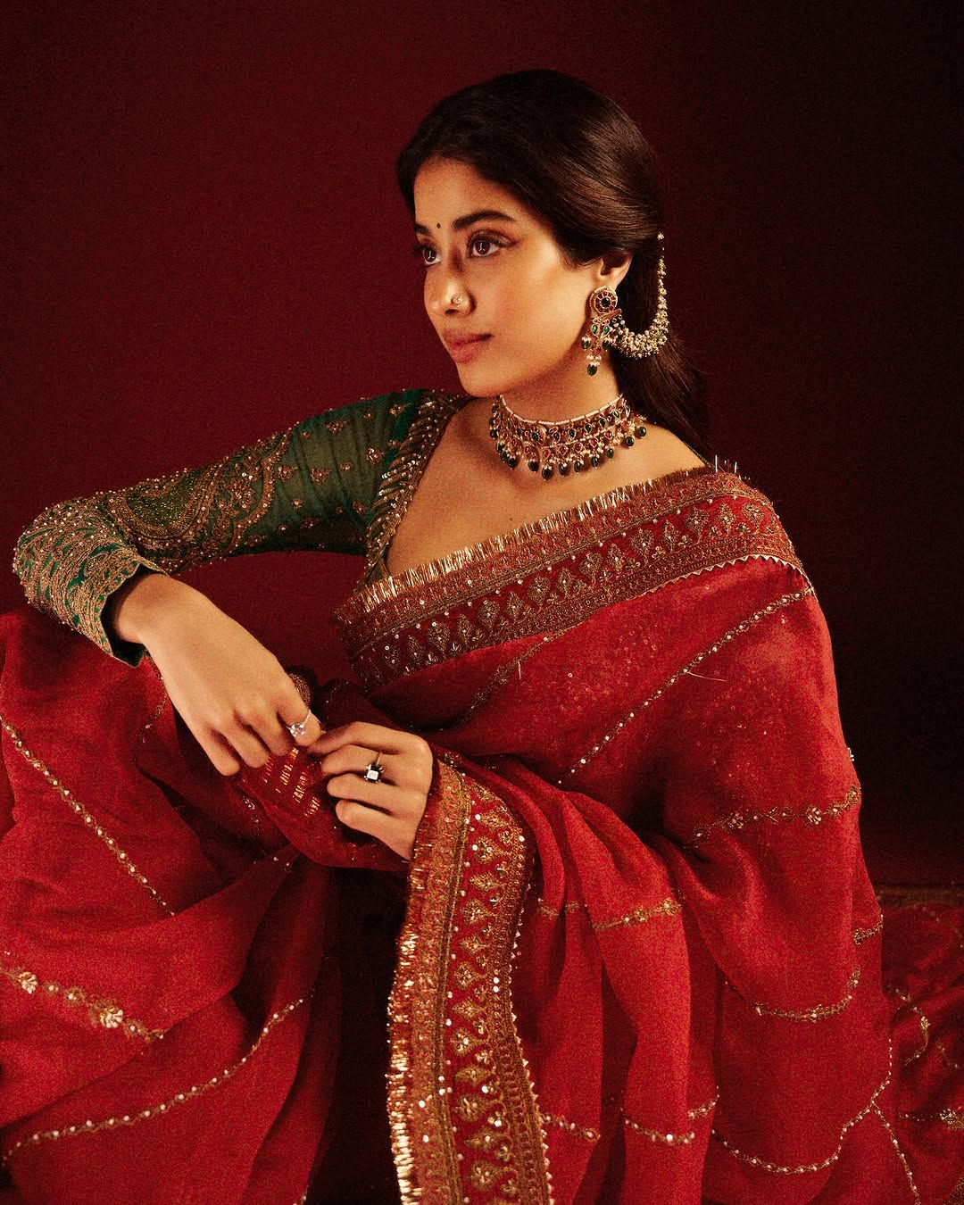 LAAL ISHQ JANHVI KAPOOR INSPIRED PREMIUM ORGANZA SAREE WITH BLOUSE