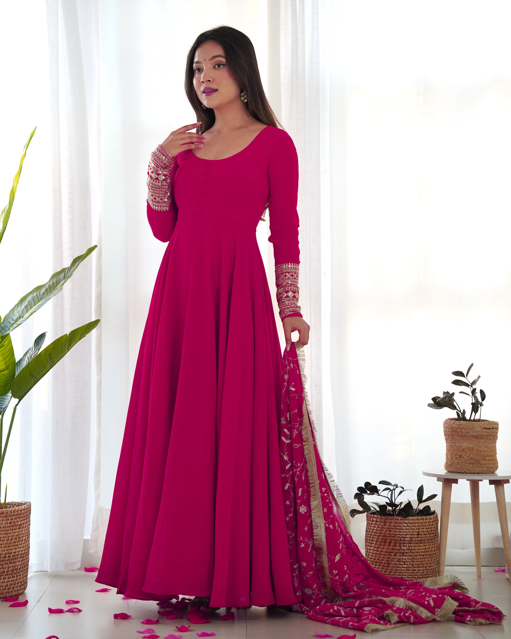 DAZZLING PINK GEORGETTE GOWN SET UNFORGETTABLE STYLE