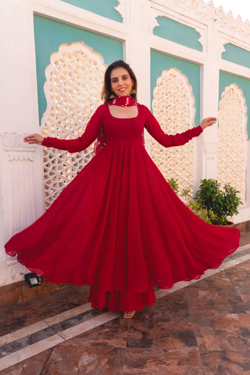 RED COLOR GEORGETTE BASE ANARKALI SUIT SET OF 3