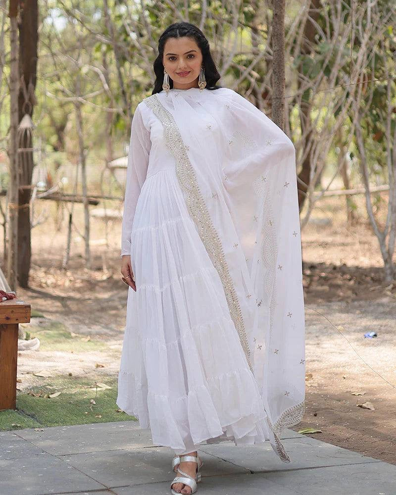 WHITE COLOR DESIGNER EMBROIDERED GOWN WITH DUPATTA