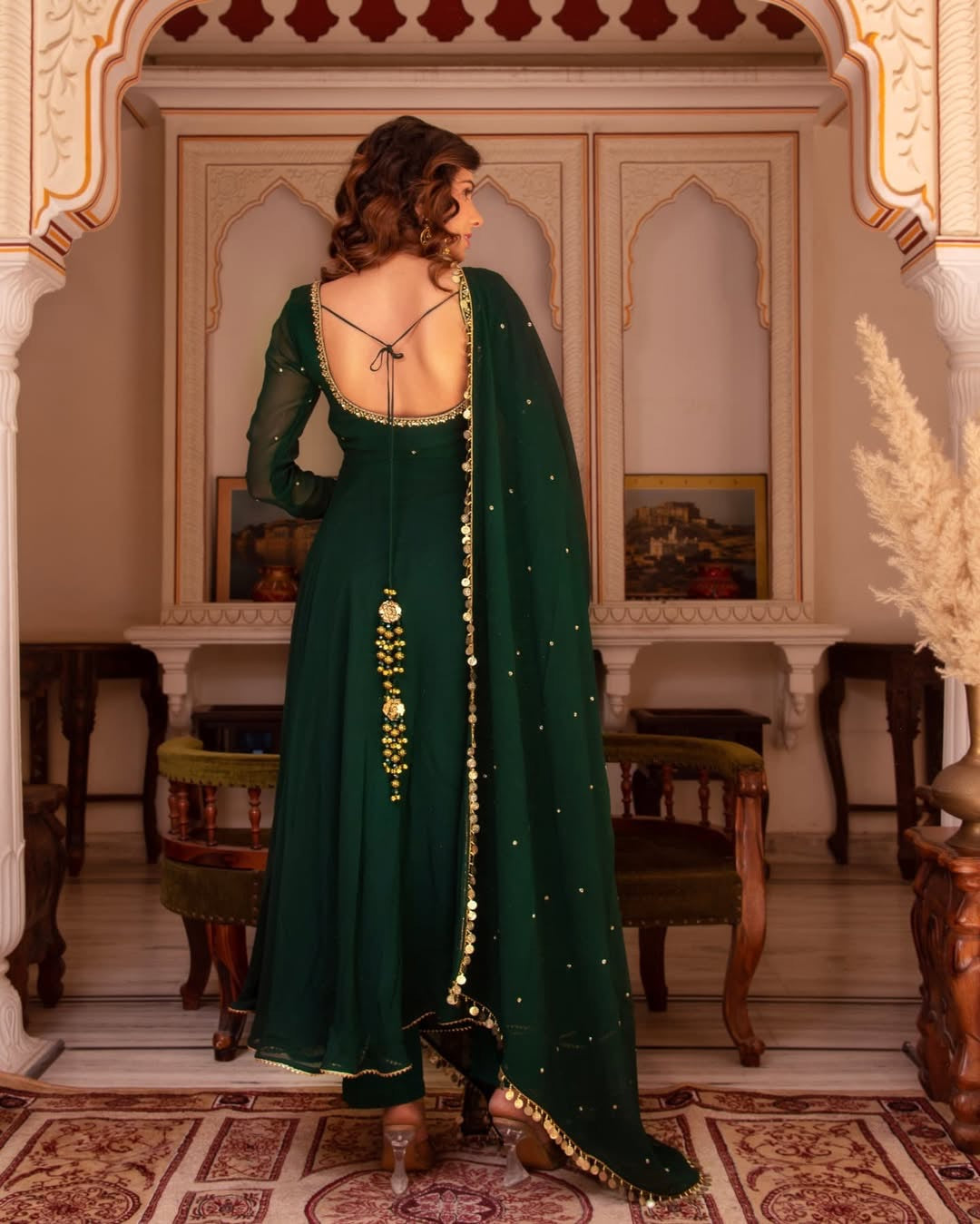 GREEN COLOR GEORGETTE ANARKALI SUIT WITH DUPATTA