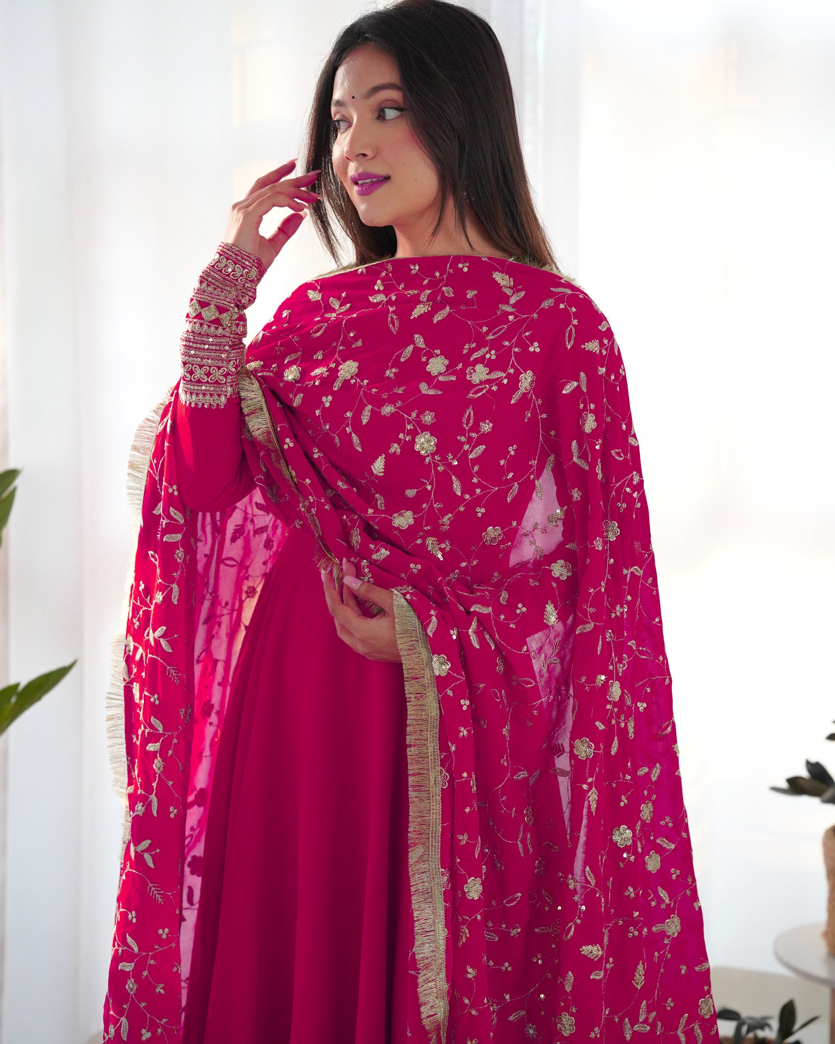 DAZZLING PINK GEORGETTE GOWN SET UNFORGETTABLE STYLE