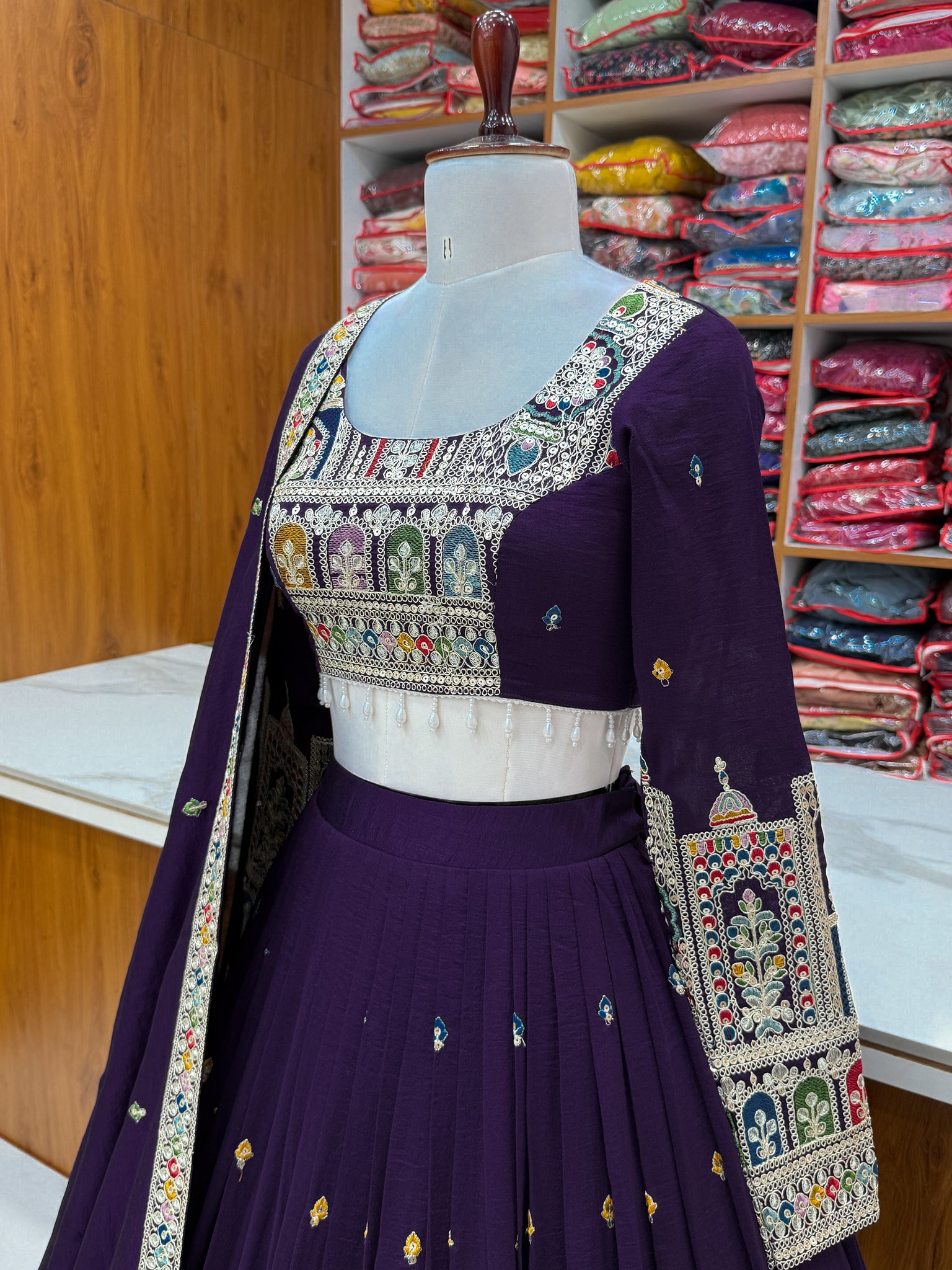DARK PURPLE COLOR VICHITRA SILK BASE WEDDING SPECIAL FULLY STITCHED LEHENGA CHOLI