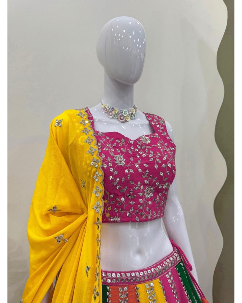MULTI COLOR SEQUENCE & THREAD EMBROIDERY WORK DESIGNER LEHENGA CHOLI FOR ANY FUNCTION