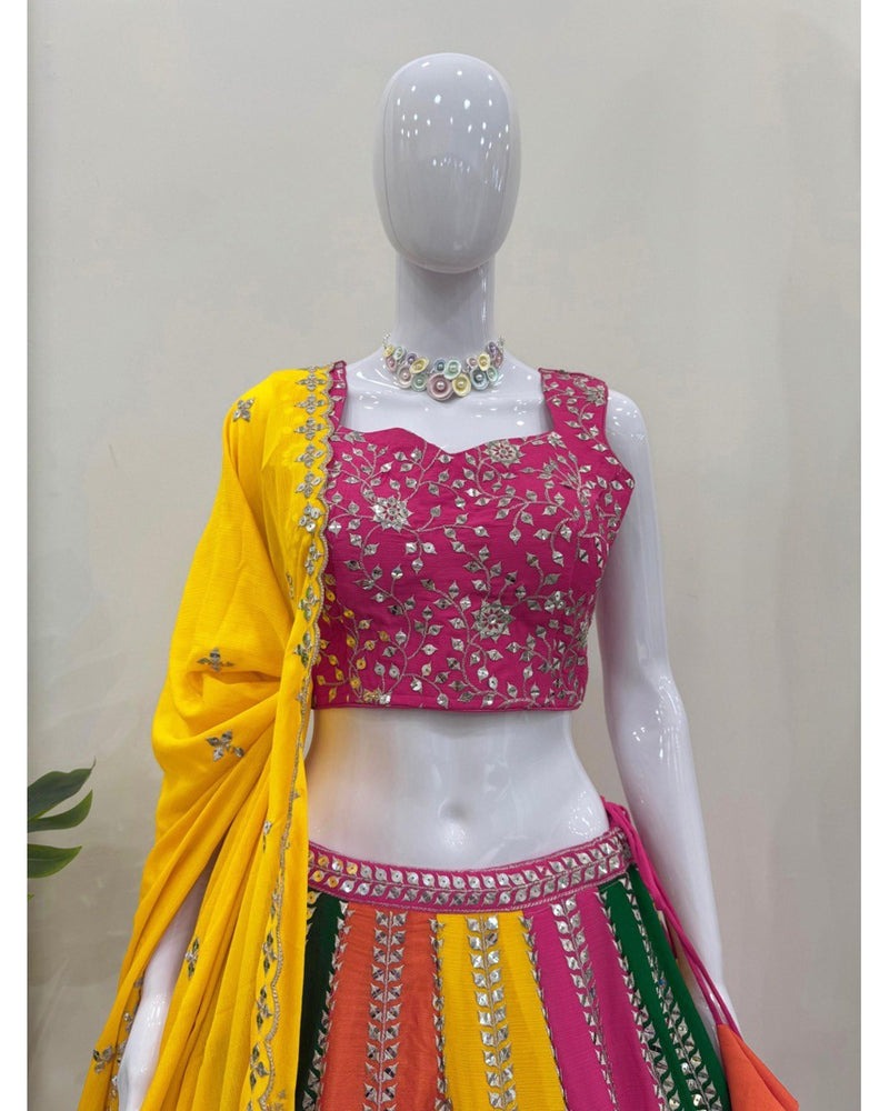 MULTI COLOR SEQUENCE & THREAD EMBROIDERY WORK DESIGNER LEHENGA CHOLI FOR ANY FUNCTION