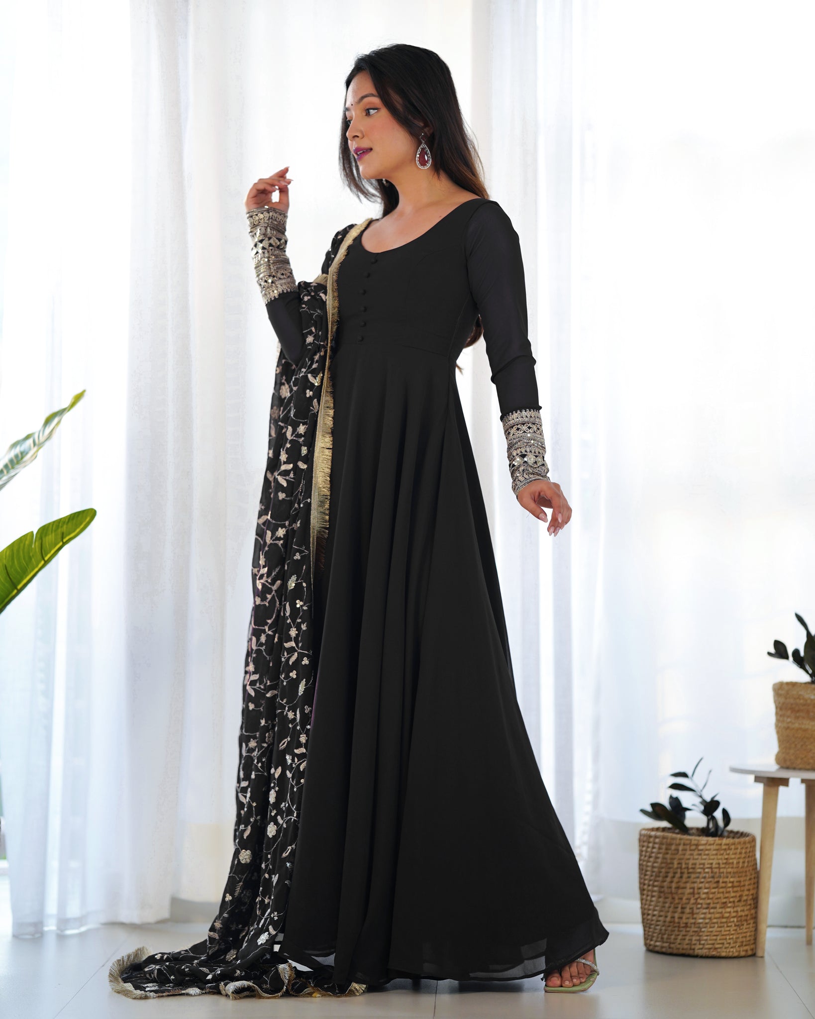 TIMELESS BLACK GEORGETTE GOWN ENSEMBLE LUXURIOUS EMBELLISHMENTS