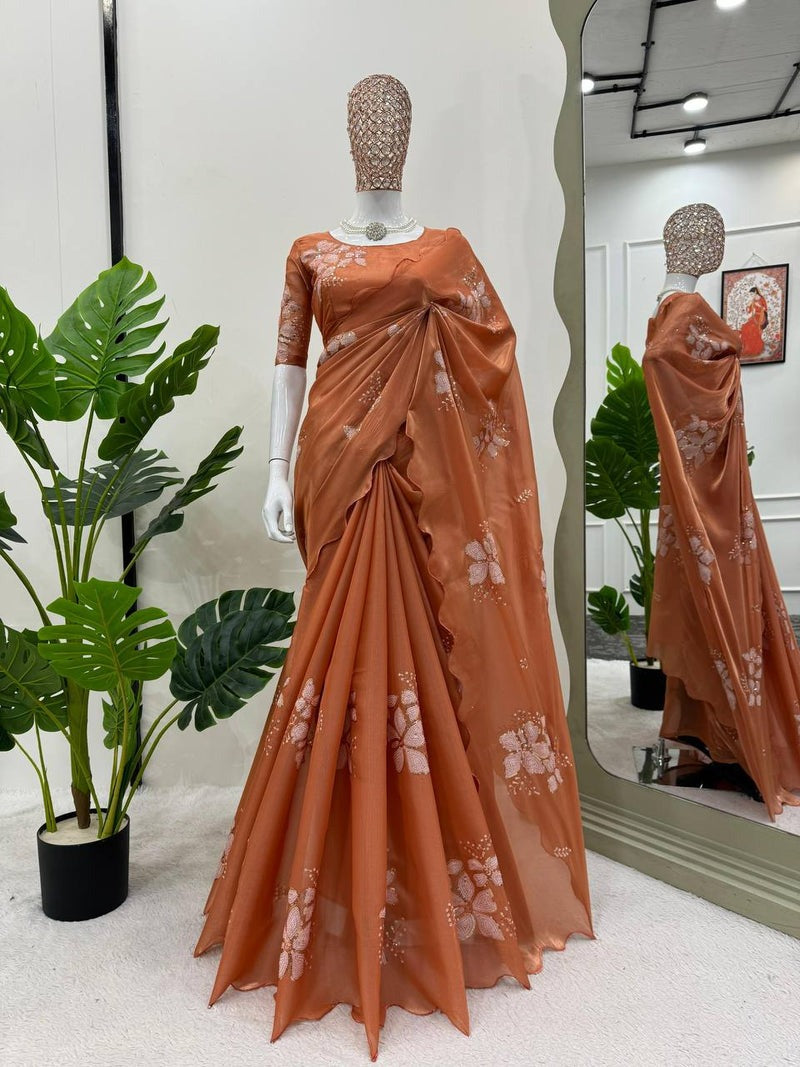 DESIGNER LOOK JIMMY CHOO FABRIC BASE EMBROIDERY SEQUNCE WORK SAREE