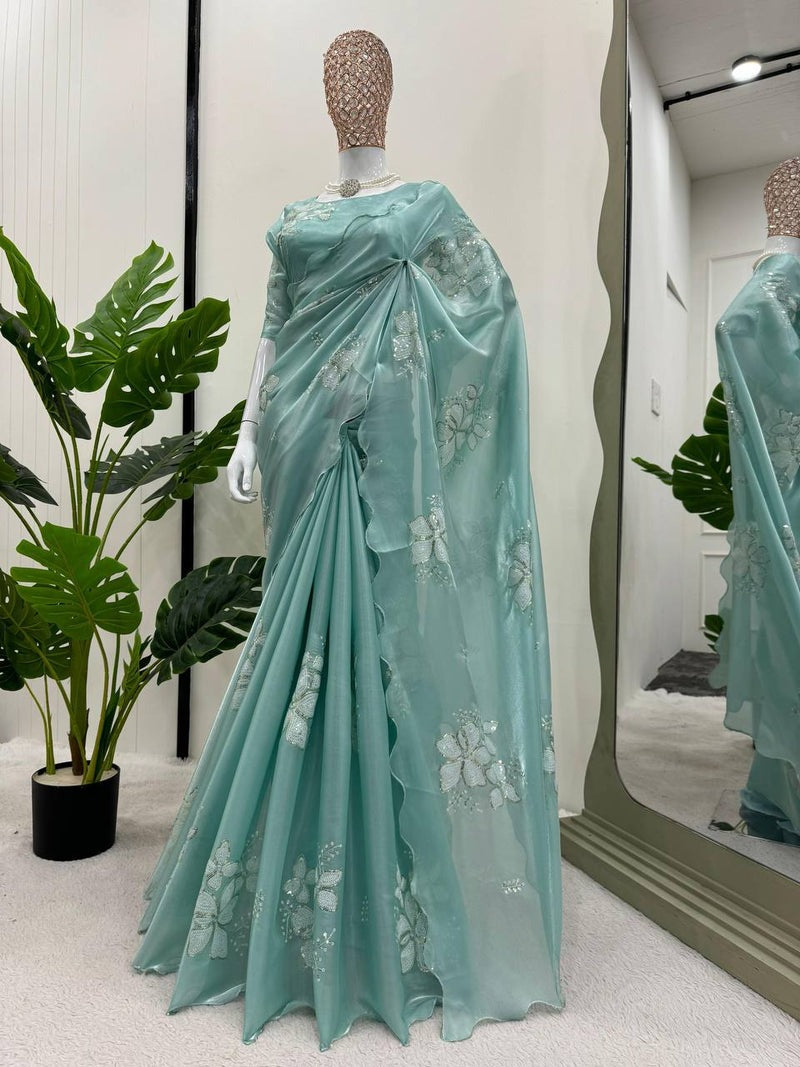 DESIGNER LOOK JIMMY CHOO FABRIC BASE EMBROIDERY SEQUNCE WORK SAREE