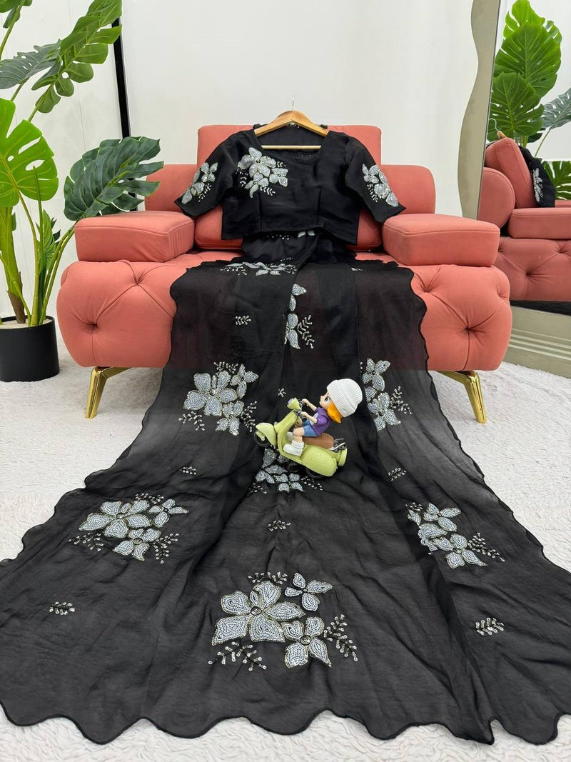 DESIGNER LOOK JIMMY CHOO FABRIC BASE EMBROIDERY SEQUNCE WORK SAREE
