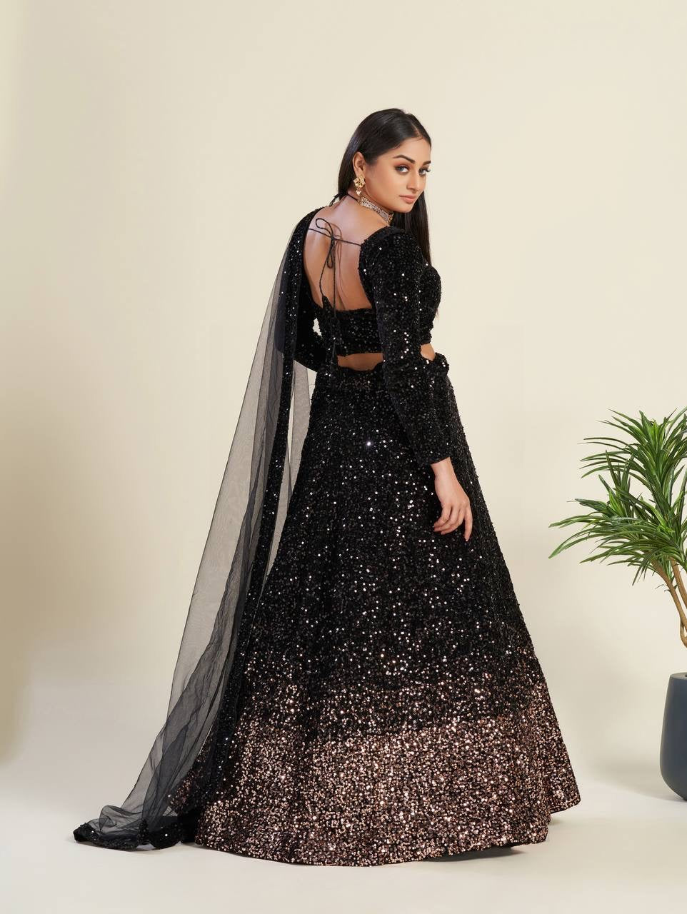 LUXURIOUS BLACK VELVET LEHENGA