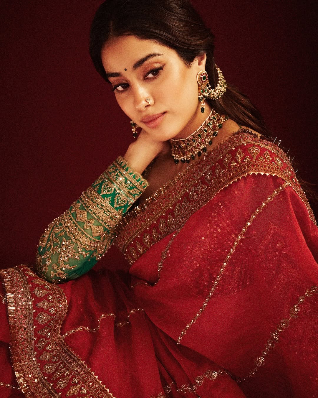 LAAL ISHQ JANHVI KAPOOR INSPIRED PREMIUM ORGANZA SAREE WITH BLOUSE