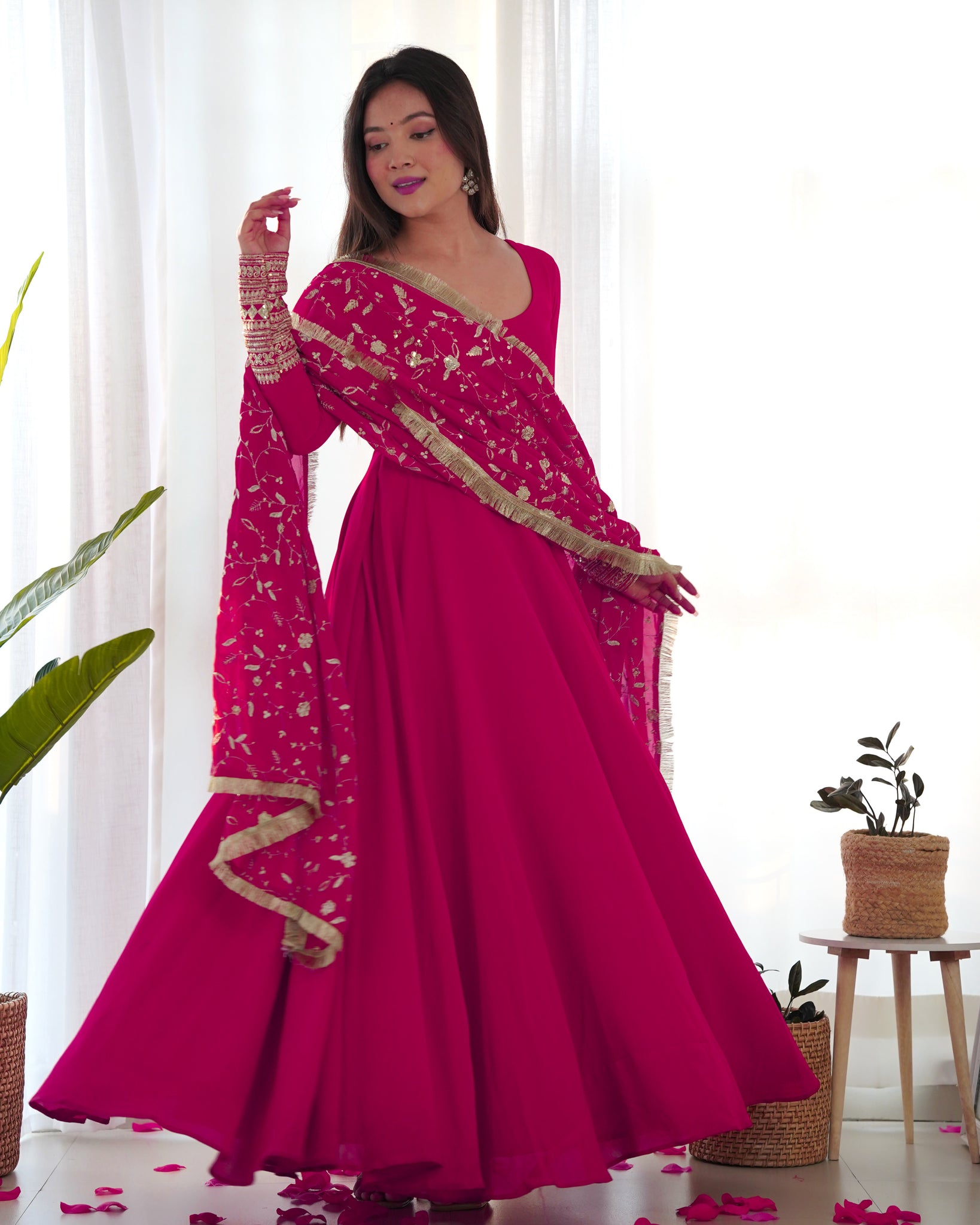 DAZZLING PINK GEORGETTE GOWN SET UNFORGETTABLE STYLE