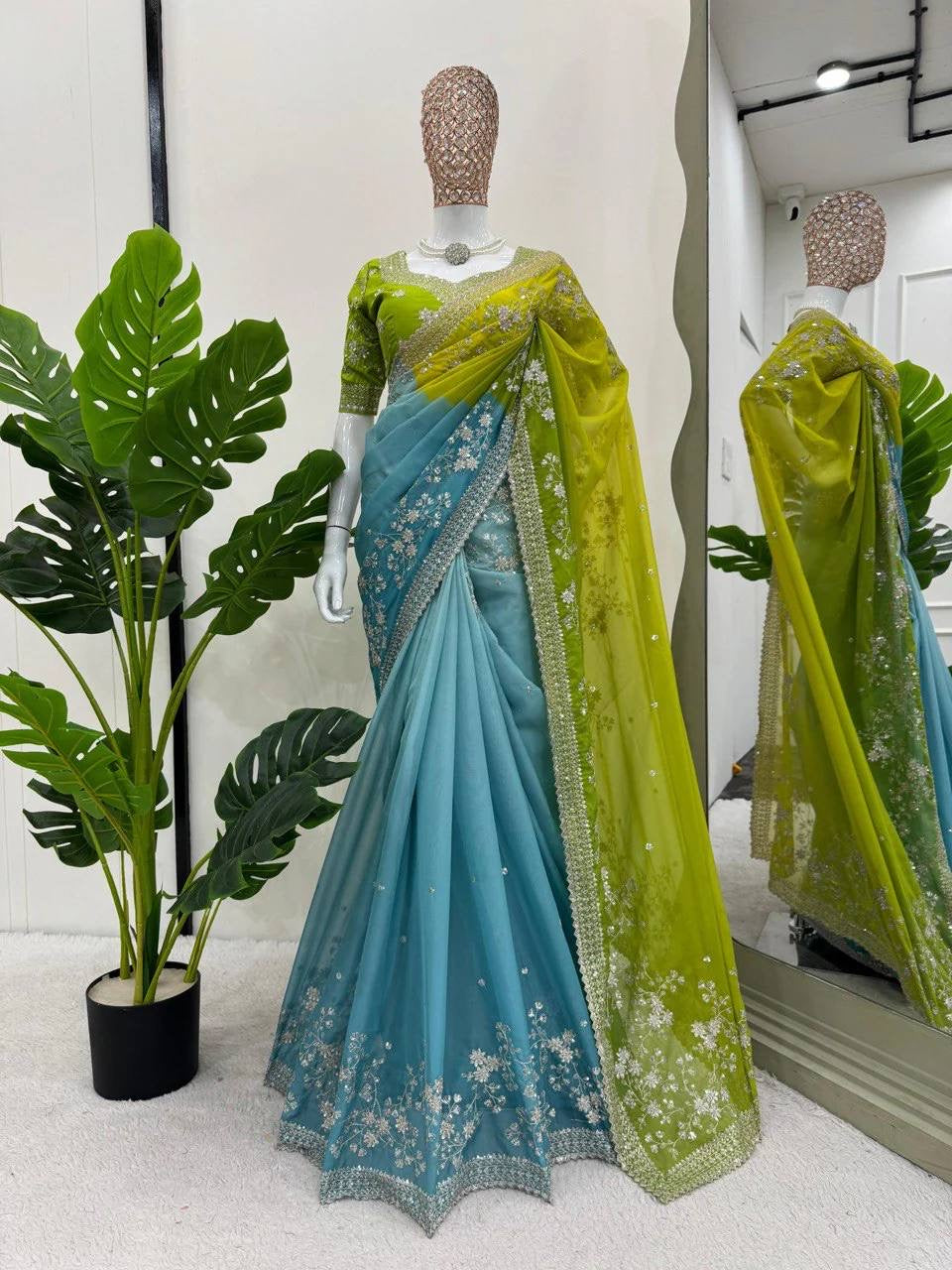WEDDING WEAR TABBY SILK BASE HEAVY EMBROIDERY WORK SAREE