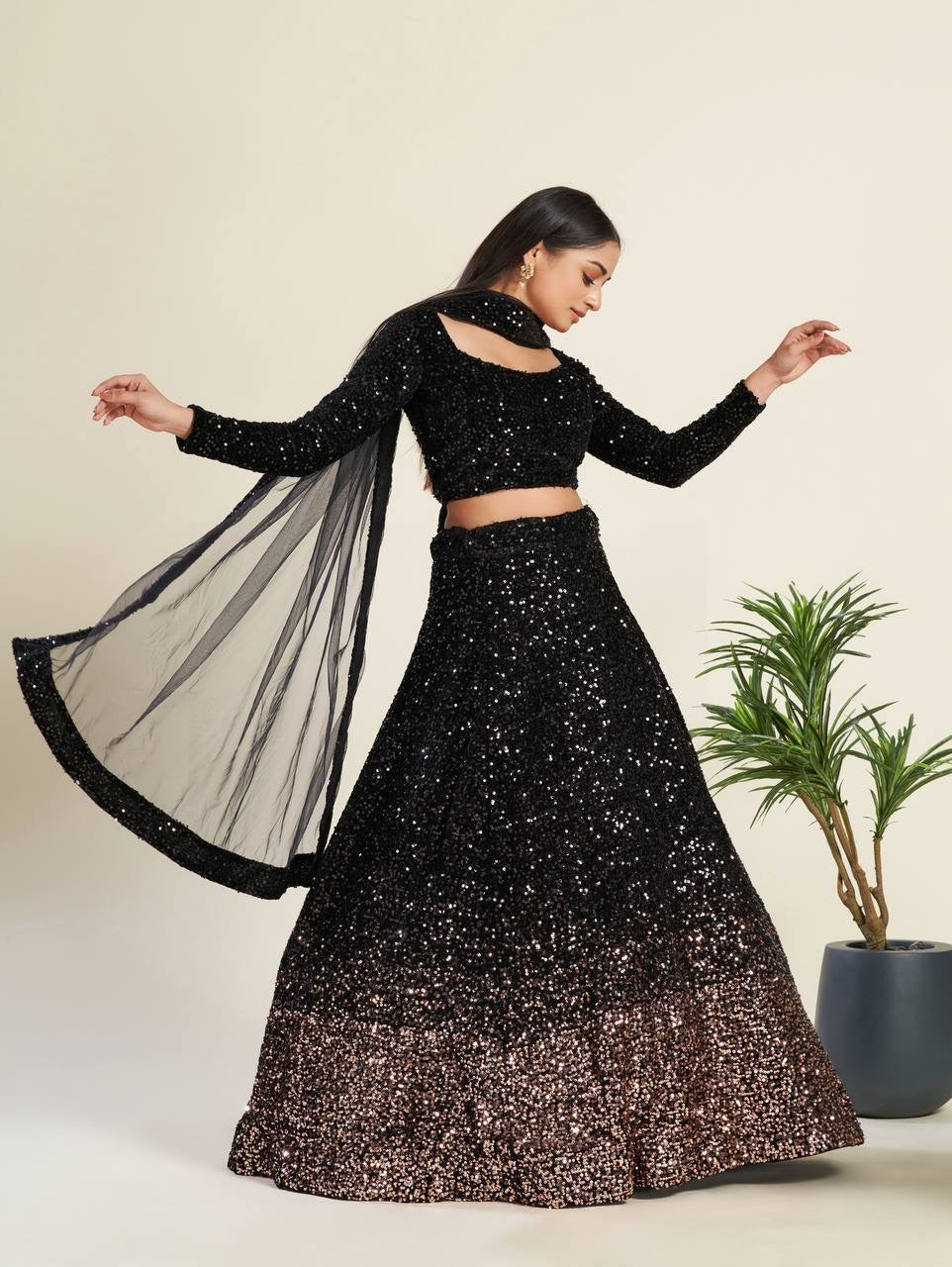 LUXURIOUS BLACK VELVET LEHENGA