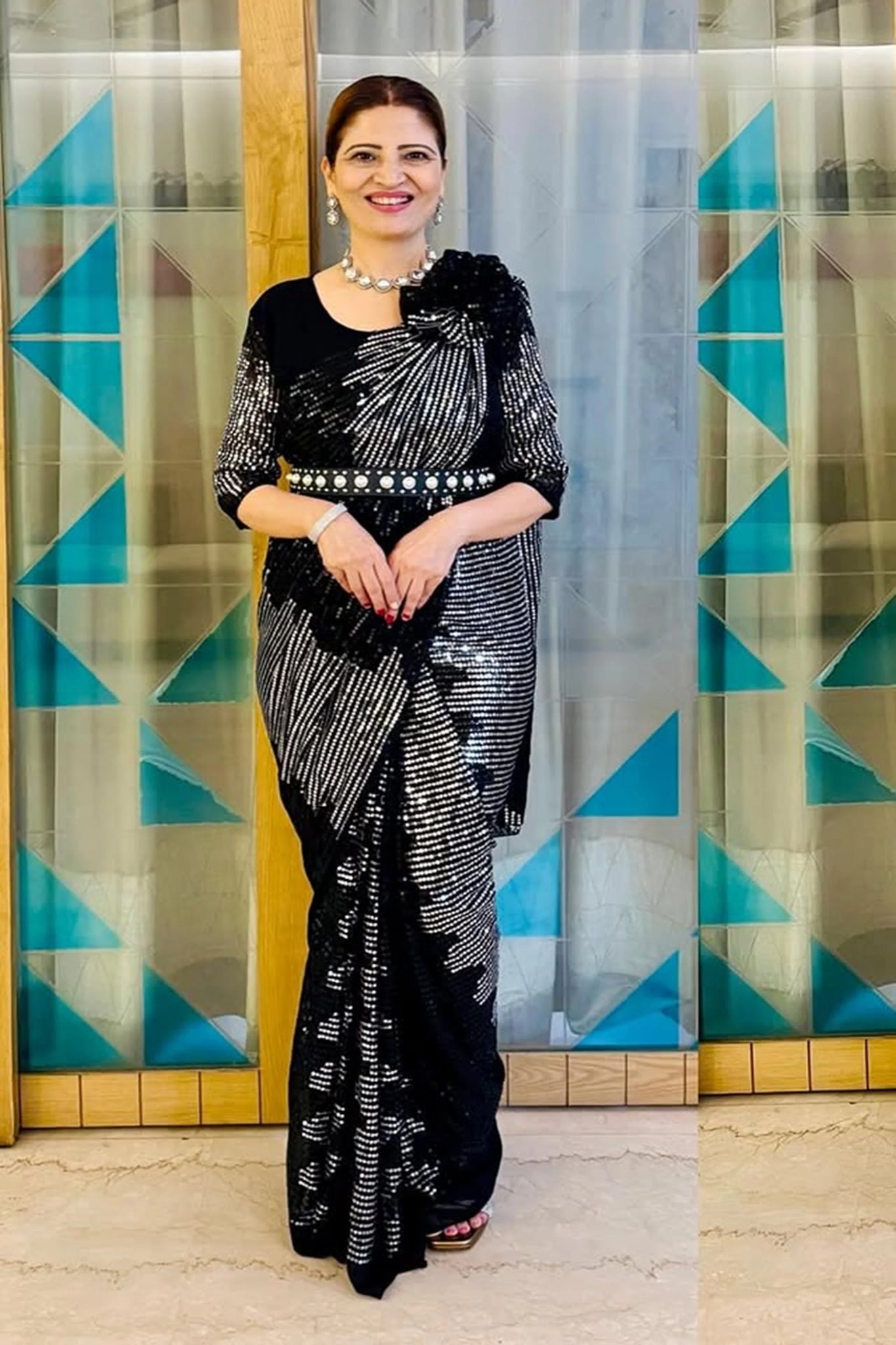 BLACK ZIP GOWN SAREE WITH ATTACHED DUPATTA