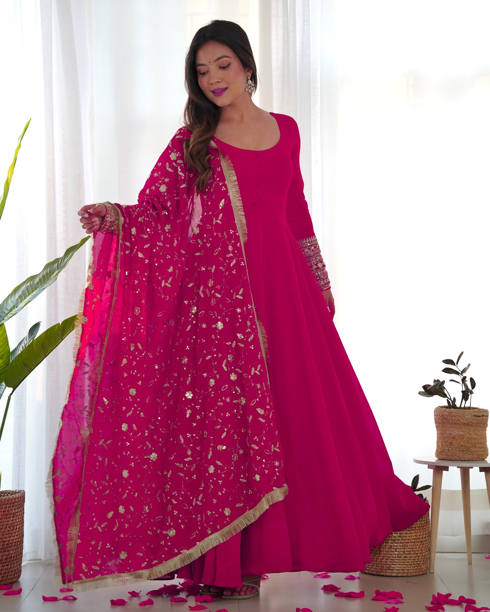 DAZZLING PINK GEORGETTE GOWN SET UNFORGETTABLE STYLE