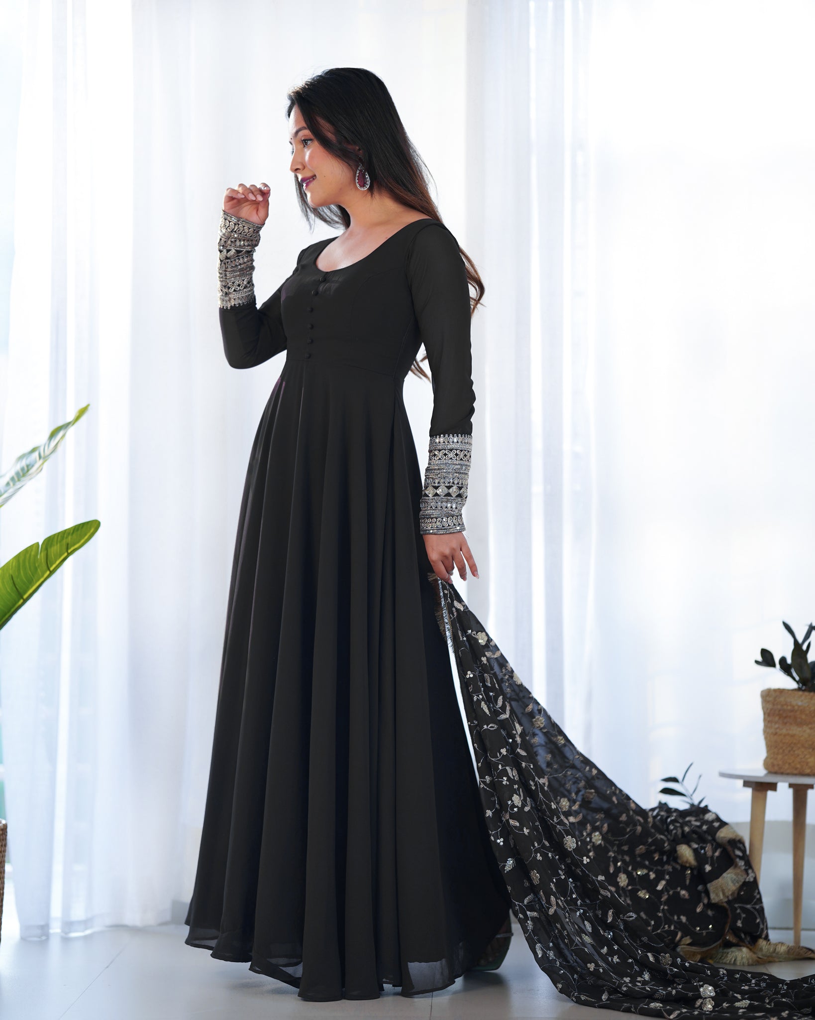 TIMELESS BLACK GEORGETTE GOWN ENSEMBLE LUXURIOUS EMBELLISHMENTS