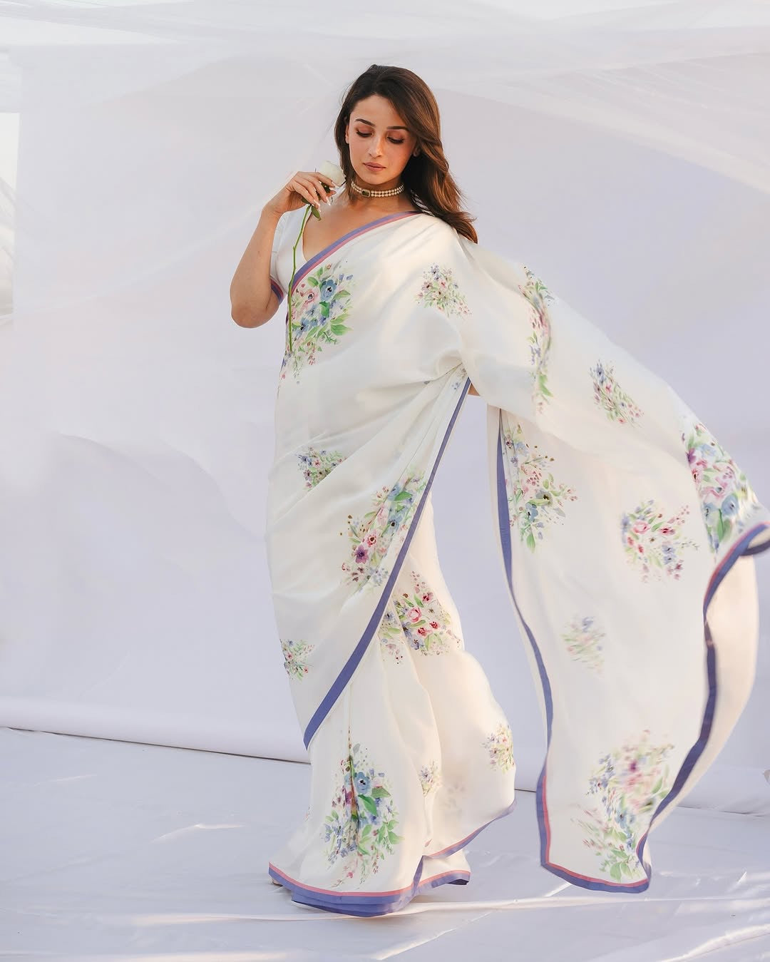 ALIA BHATT INSPIRED BOLLYWOOD PRINTED SATIN SILK SAREE