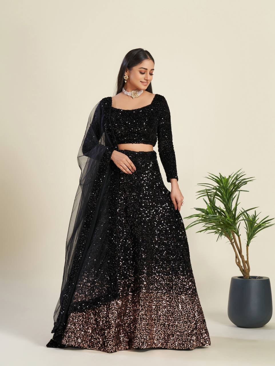 LUXURIOUS BLACK VELVET LEHENGA