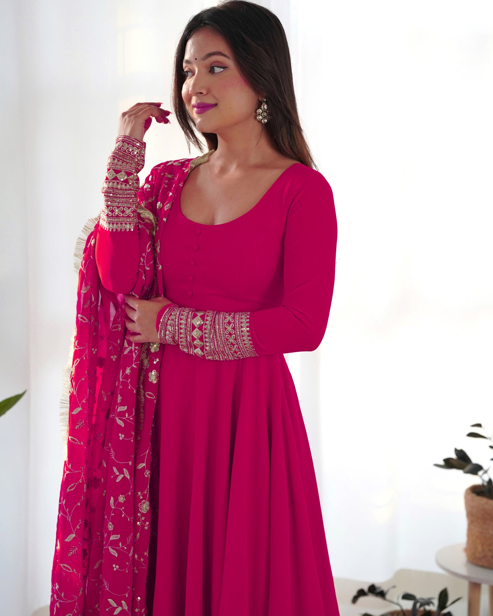 DAZZLING PINK GEORGETTE GOWN SET UNFORGETTABLE STYLE