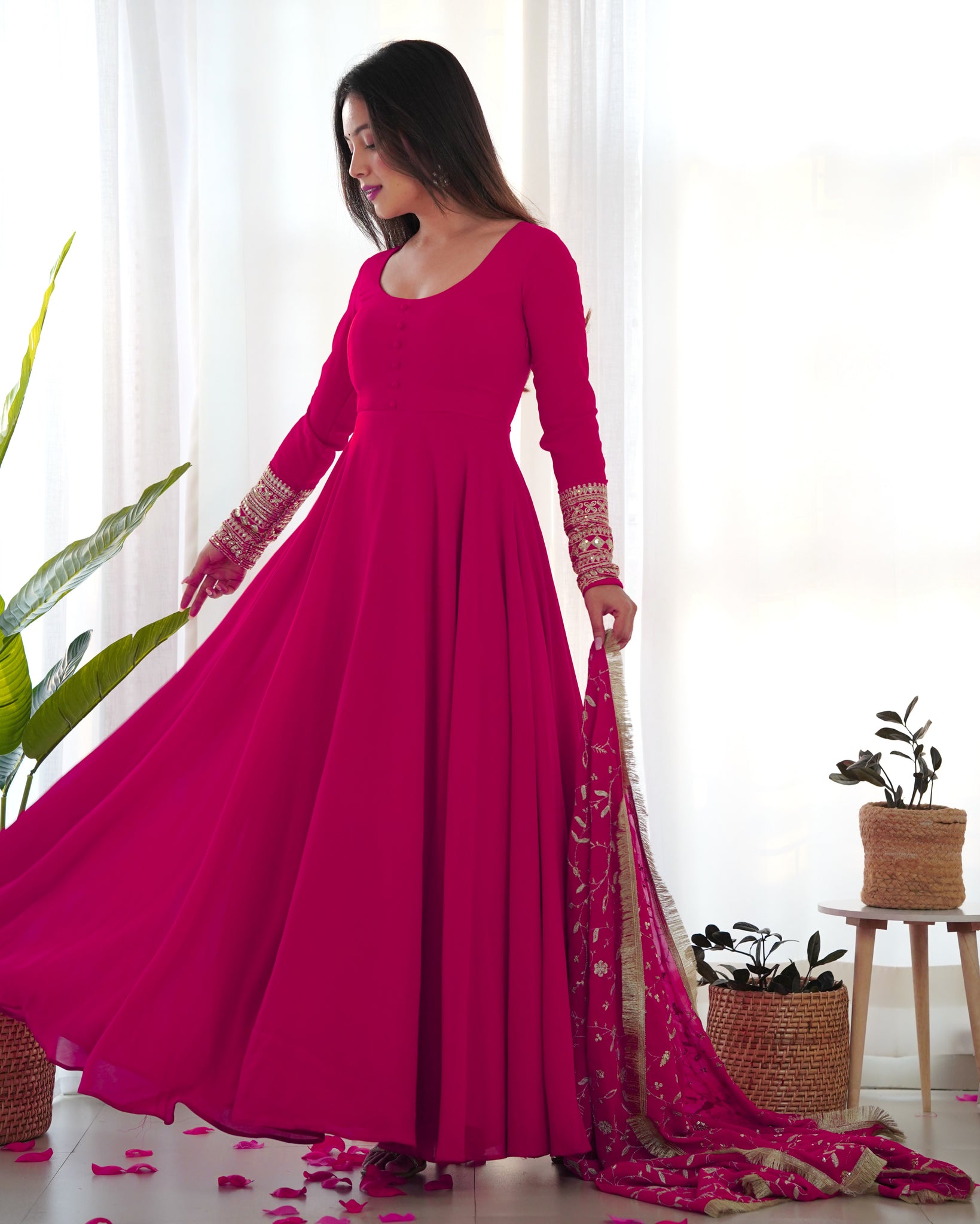 DAZZLING PINK GEORGETTE GOWN SET UNFORGETTABLE STYLE