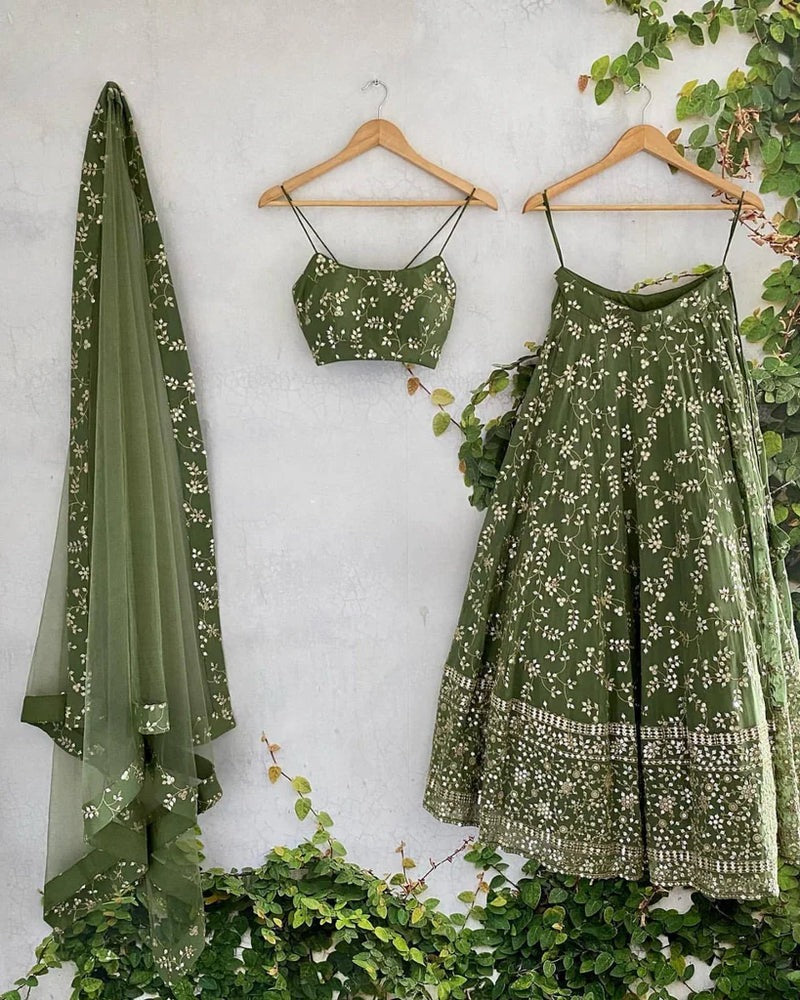 DESIGNER GREEN GEORGETTE BASE LEHENGA CHOLI