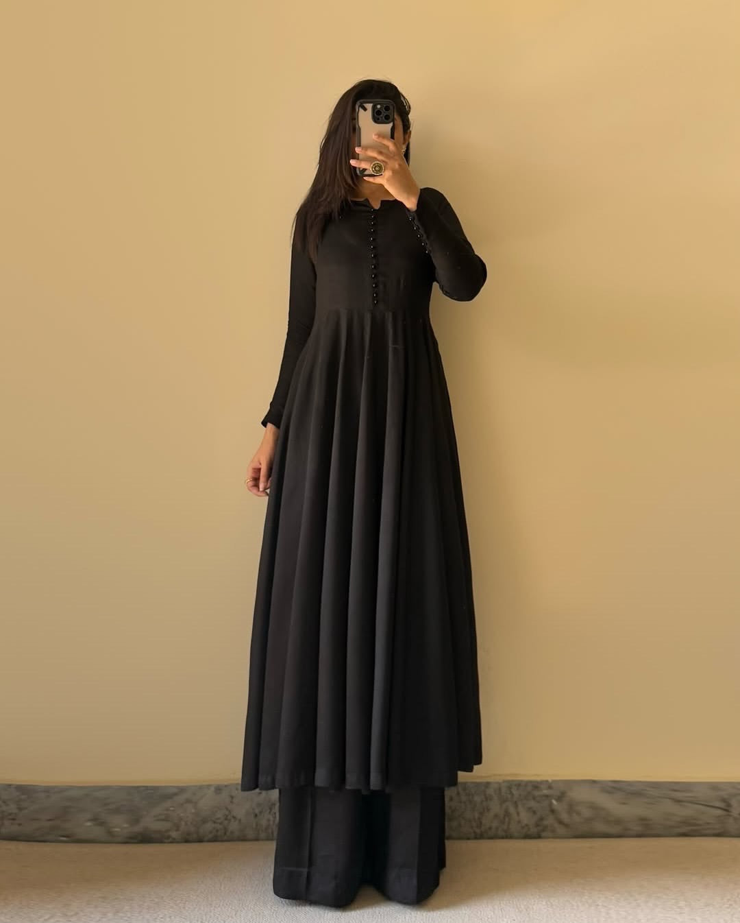 BLACK COLOR GEORGETTE THREE PIECE PLAZZO SUIT