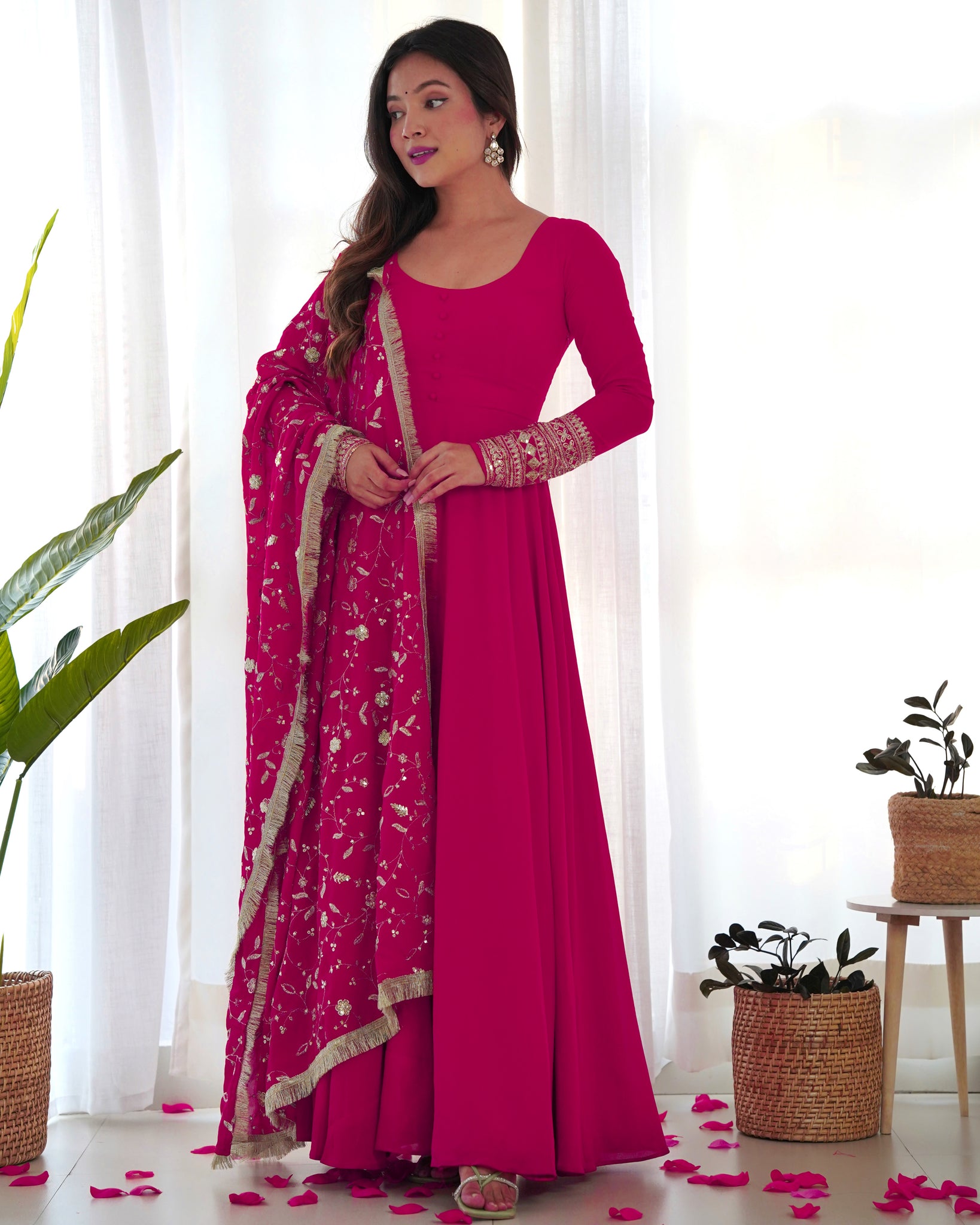 DAZZLING PINK GEORGETTE GOWN SET UNFORGETTABLE STYLE