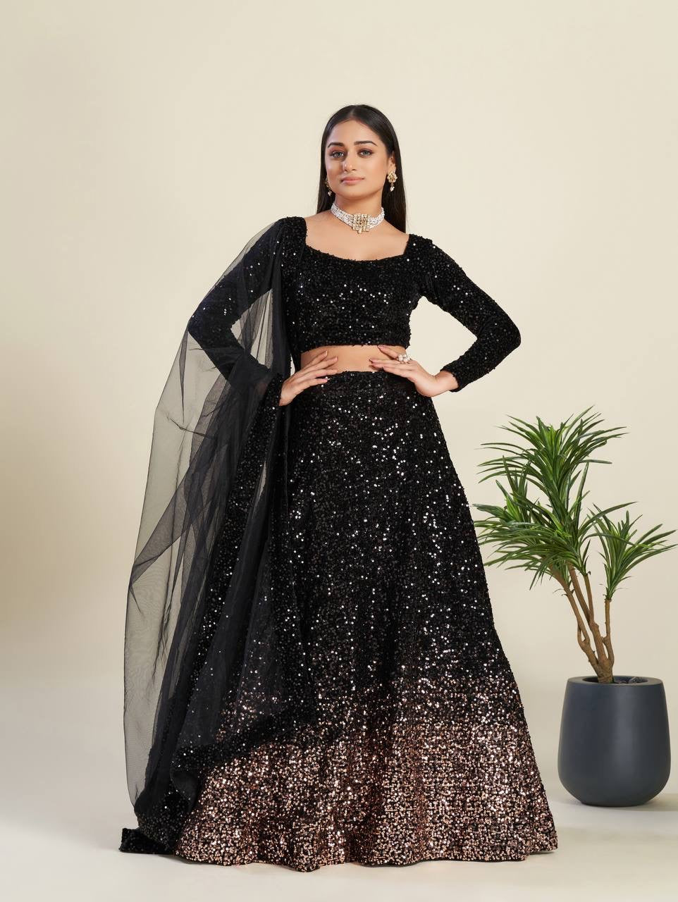 LUXURIOUS BLACK VELVET LEHENGA