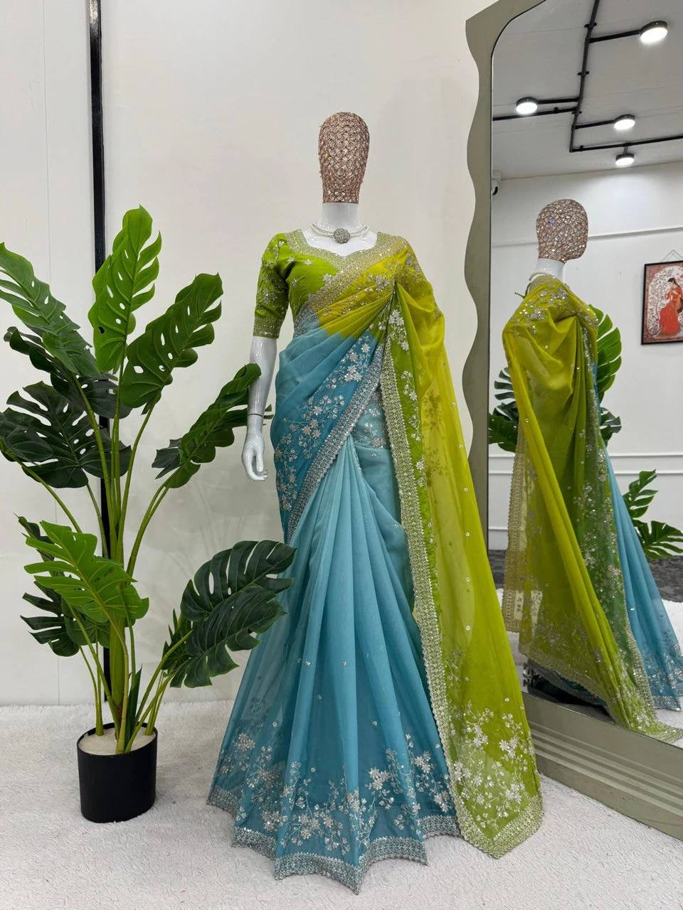 WEDDING WEAR TABBY SILK BASE HEAVY EMBROIDERY WORK SAREE