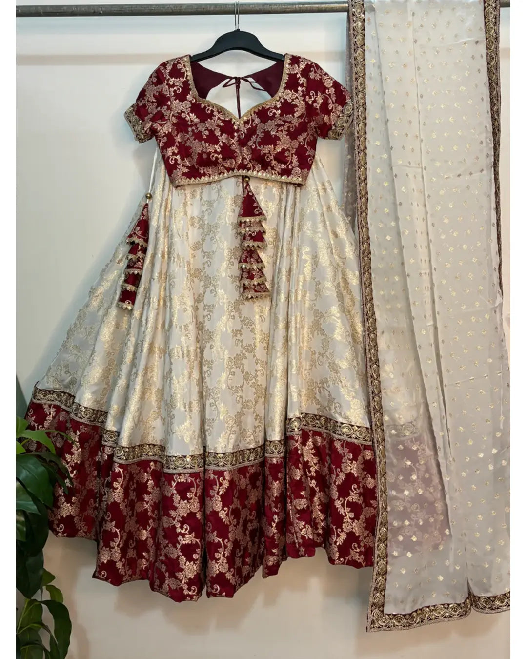 WEDDING SPECIAL OFFWHITE AND MAROON LEHENGA CHOLI