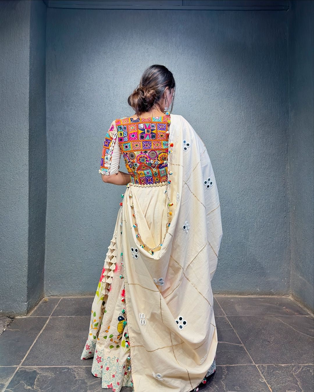 WHITE COLOR RAYON LEHENGA WITH GAMTHI WORK BLOUSE