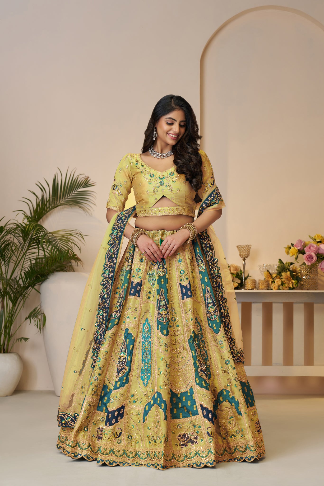 THE RAJSI HAATHI COLLECTION – STUNNING YELLOW BANARASI BRIDAL LEHENGA