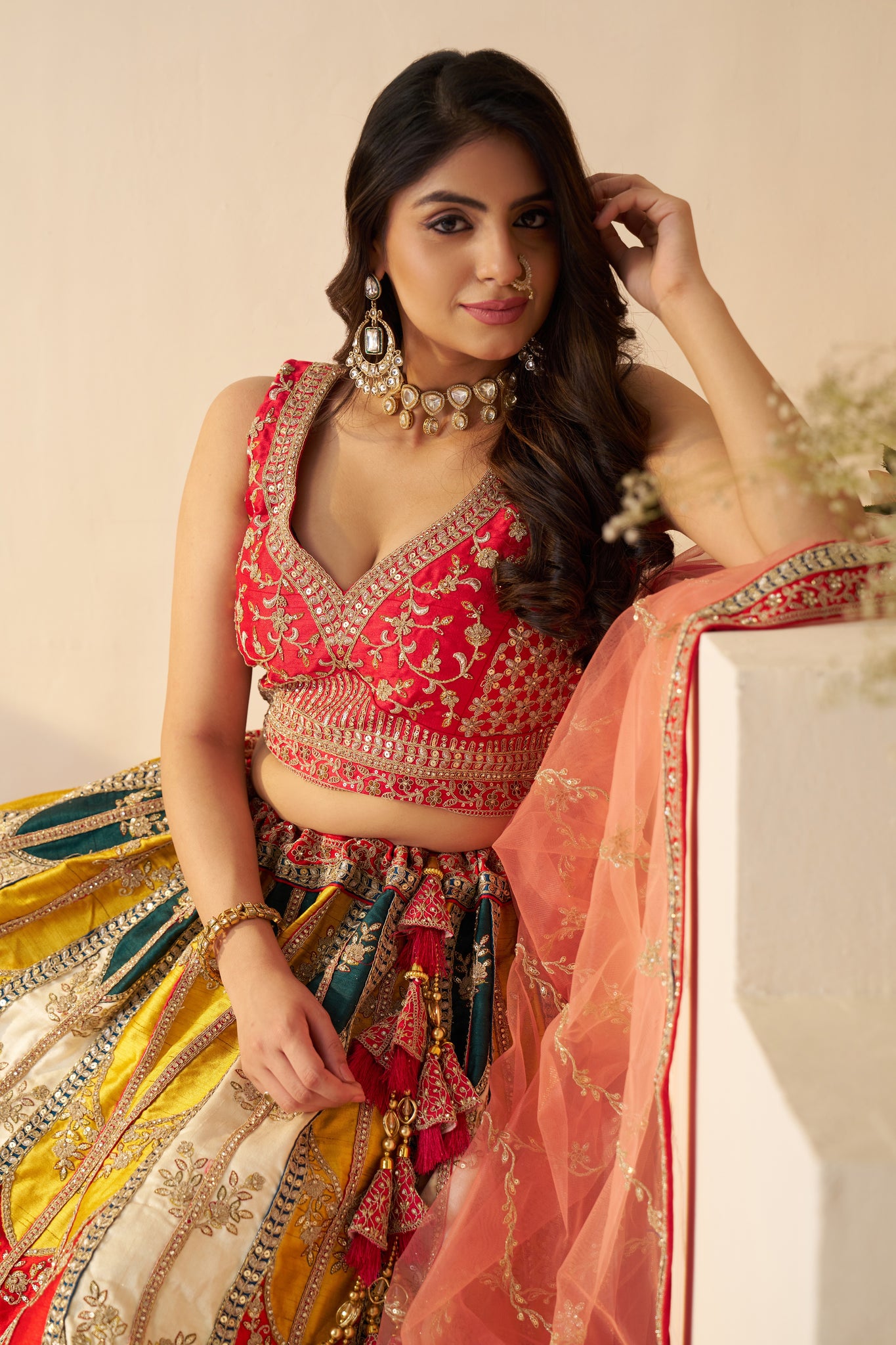 MULTICOLOR ZARI EMBROIDERED LEHENGA FOR BRIDAL & HALDI CELEBRATIONS