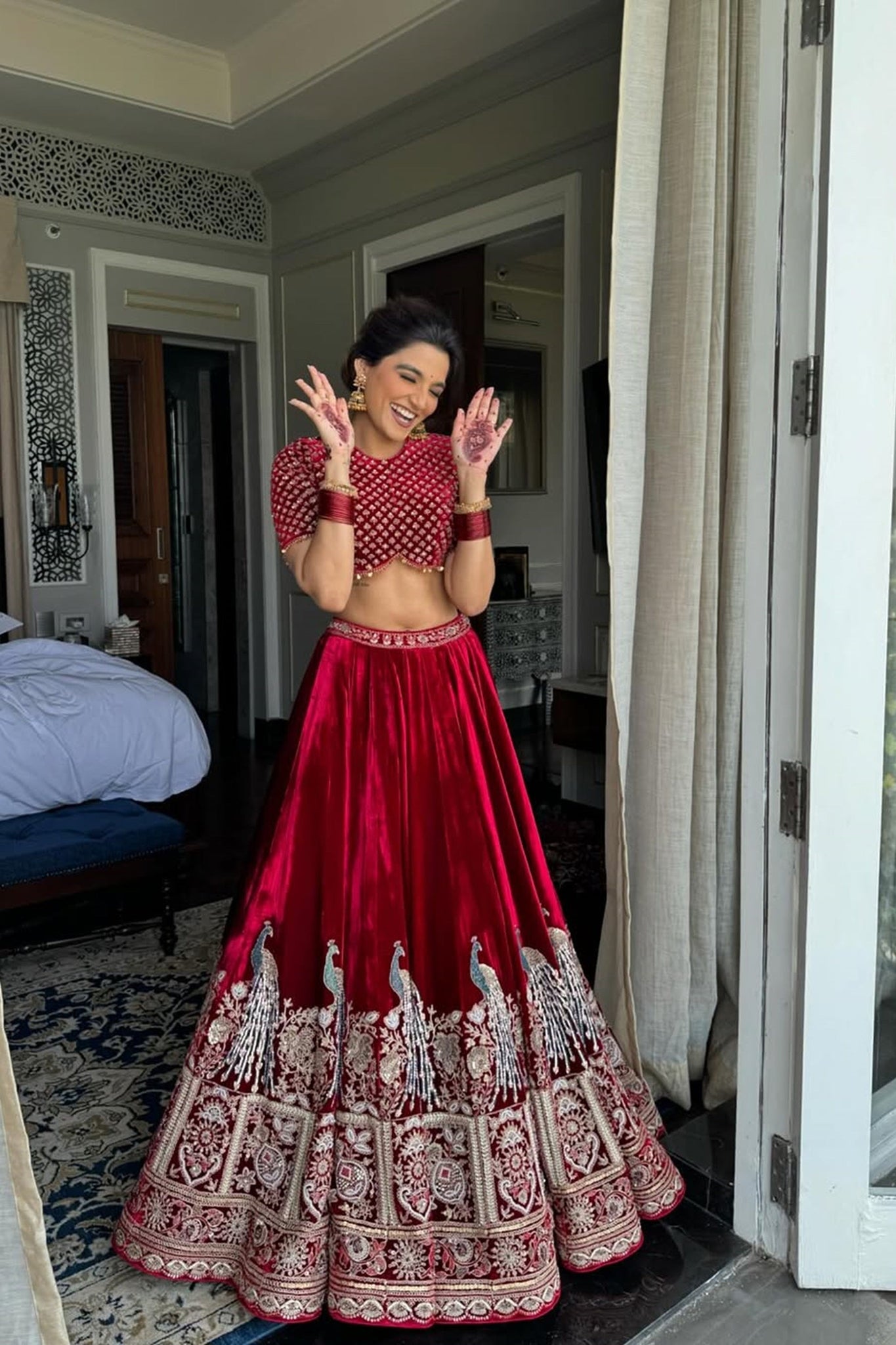 RED VELVET BOLLYWOOD BRIDAL LEHENGA CHOLI